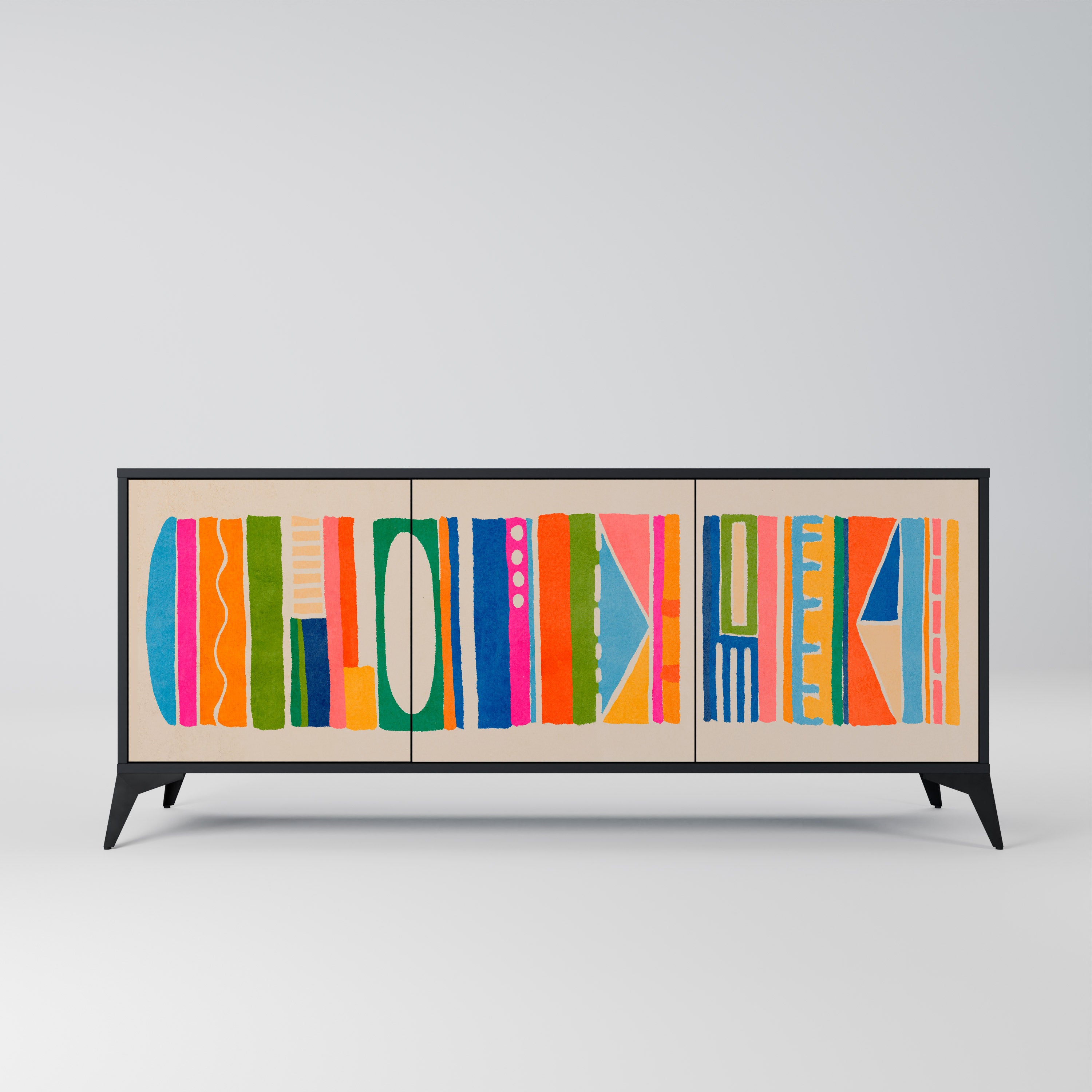 Aparador GEOMETRIC SHINE de 3 puertas en acabado negro