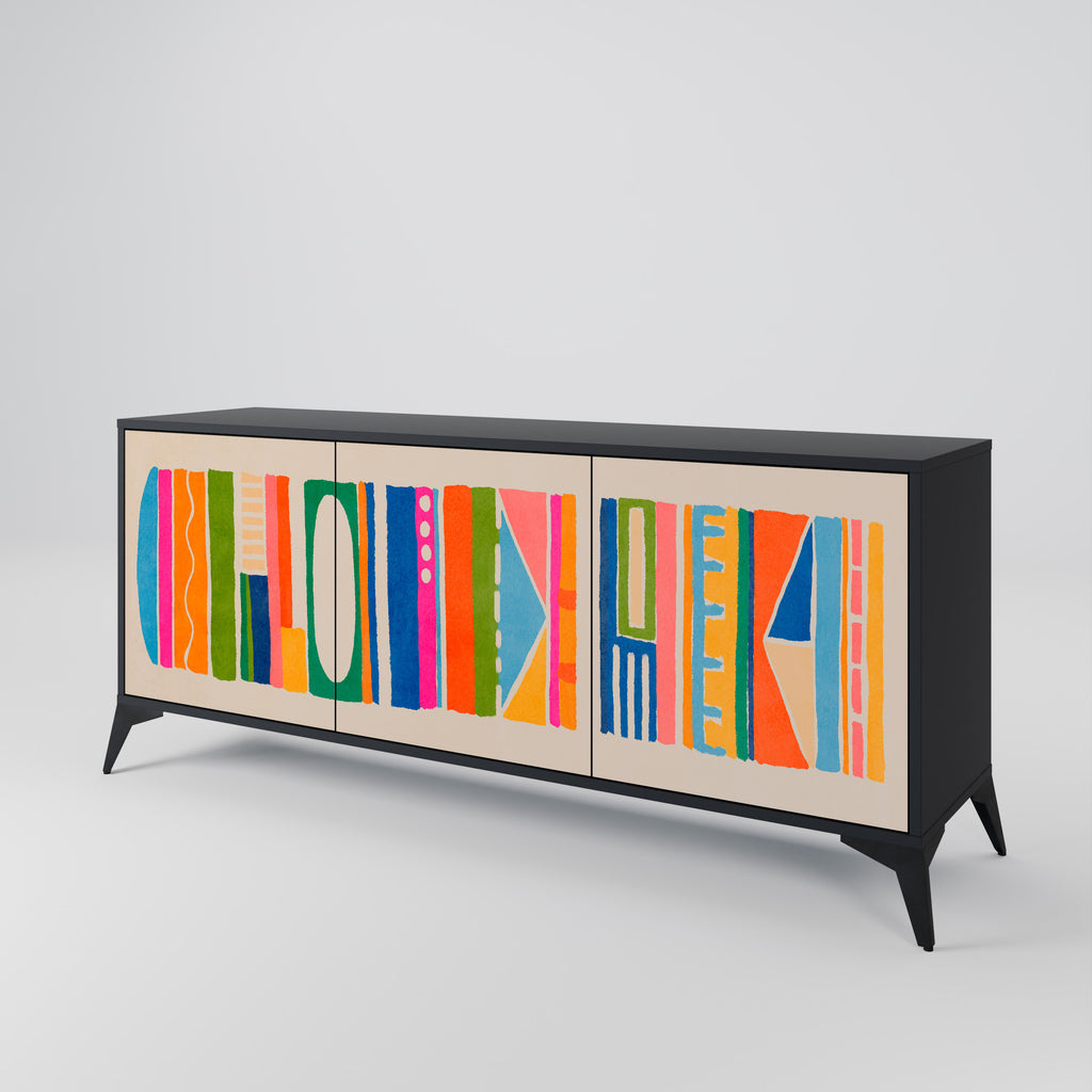 Aparador GEOMETRIC SHINE de 3 puertas en acabado negro