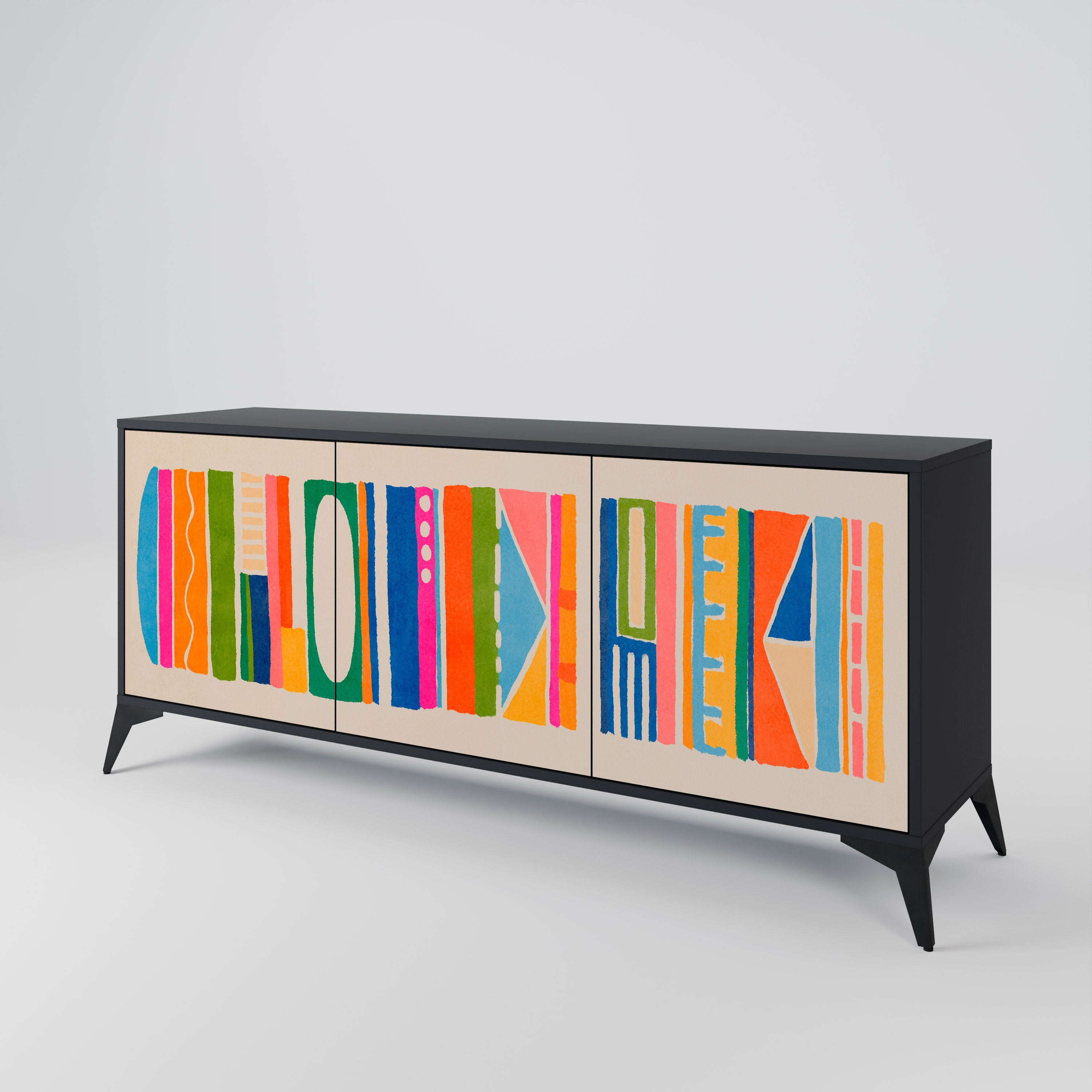Aparador GEOMETRIC SHINE de 3 puertas en acabado negro
