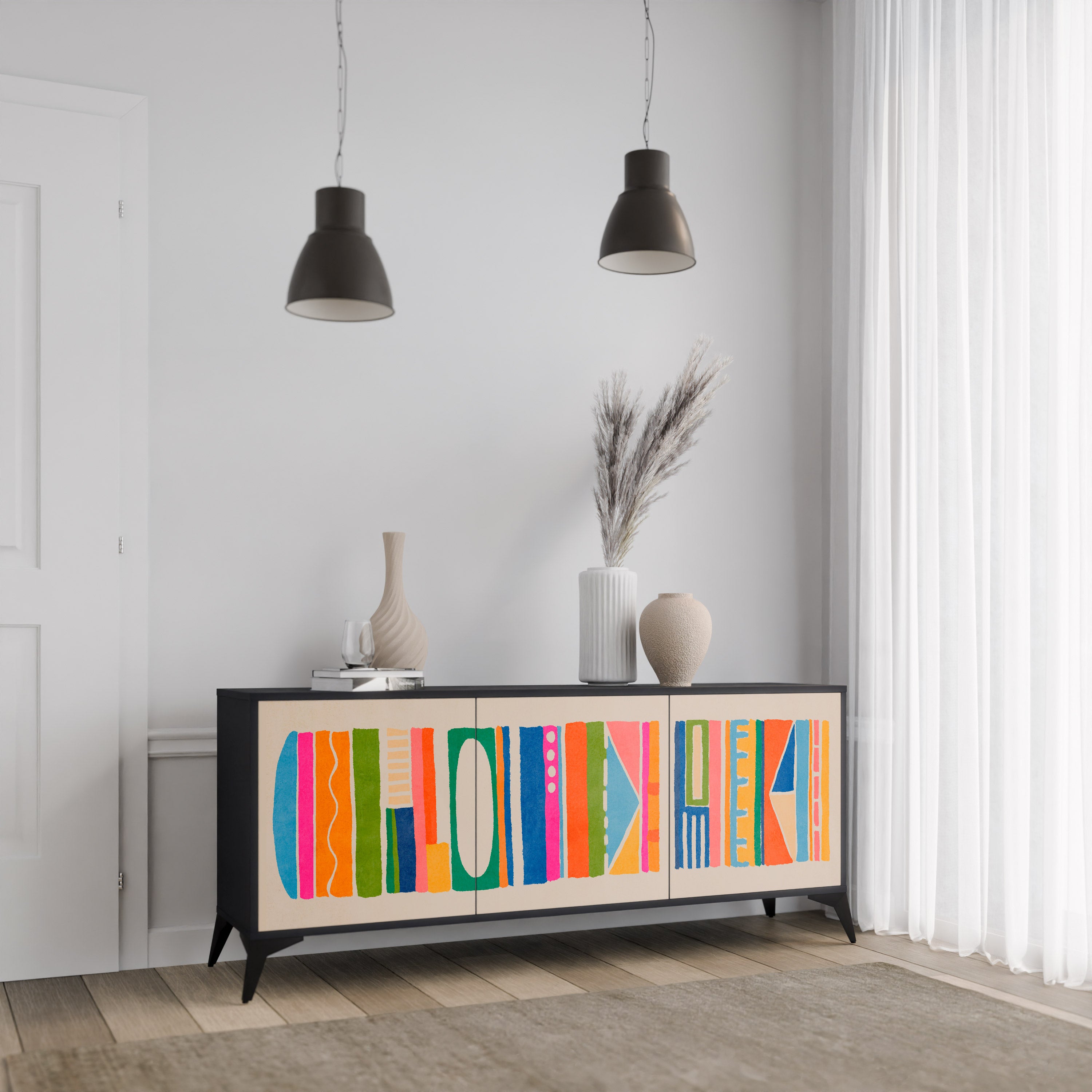 Aparador GEOMETRIC SHINE de 3 puertas en acabado negro