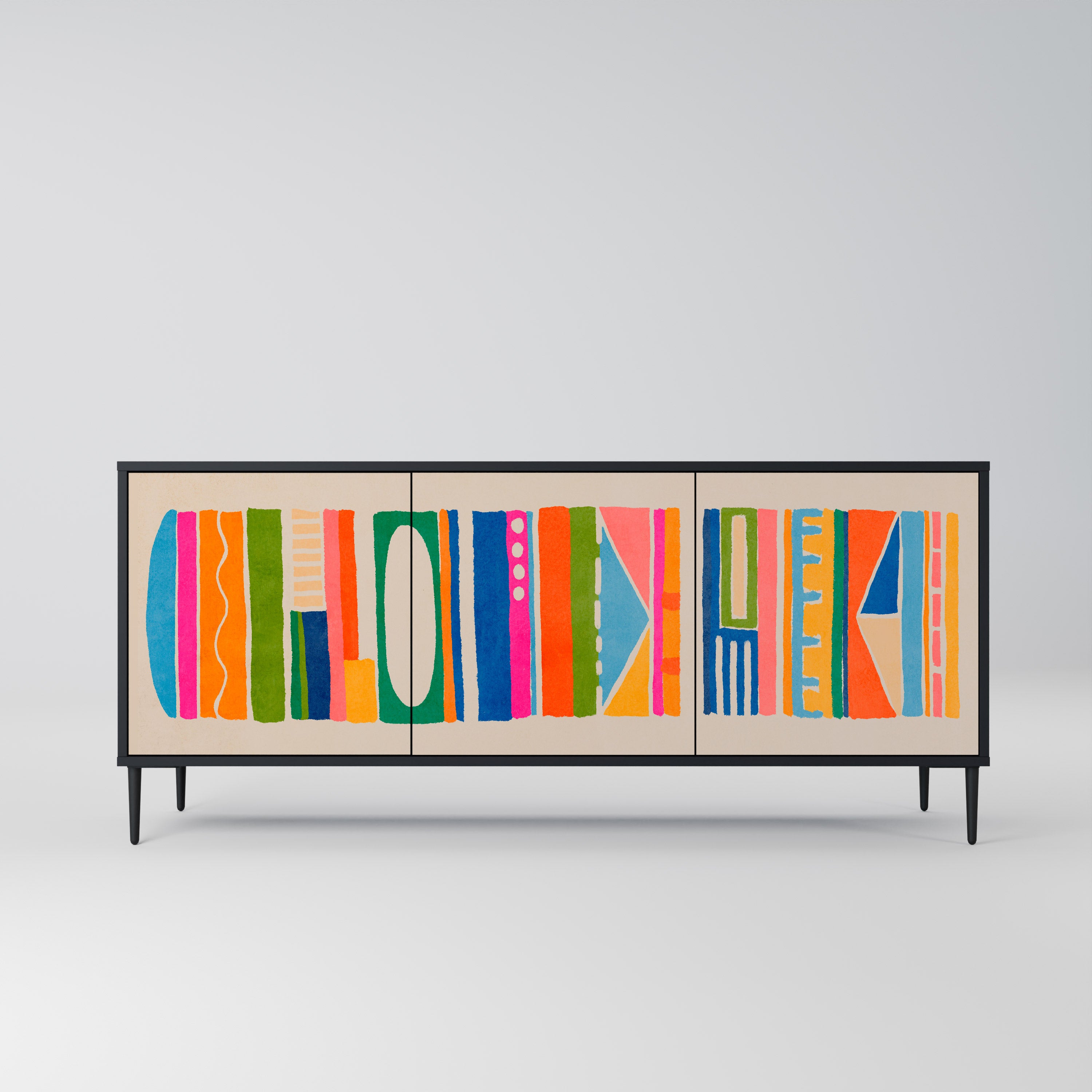 Aparador GEOMETRIC SHINE de 3 puertas en acabado negro