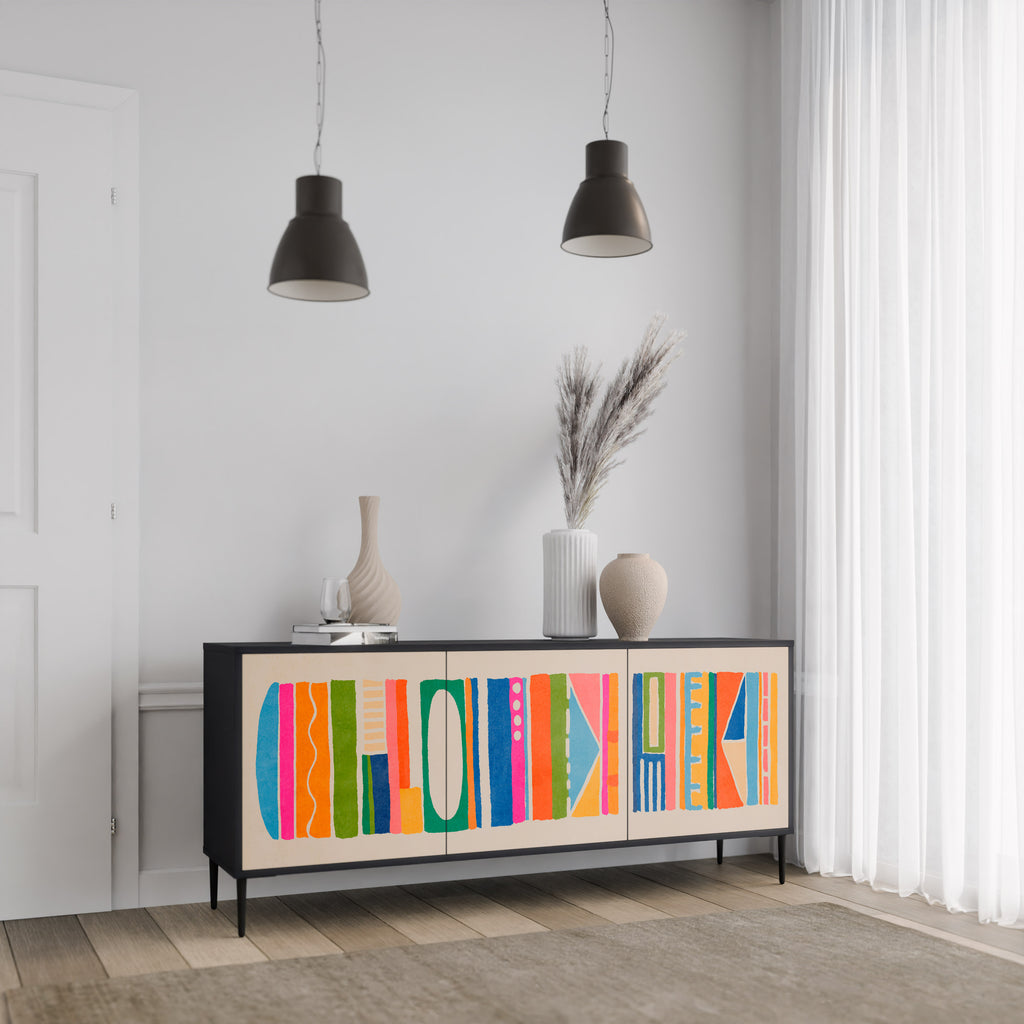 Aparador GEOMETRIC SHINE de 3 puertas en acabado negro