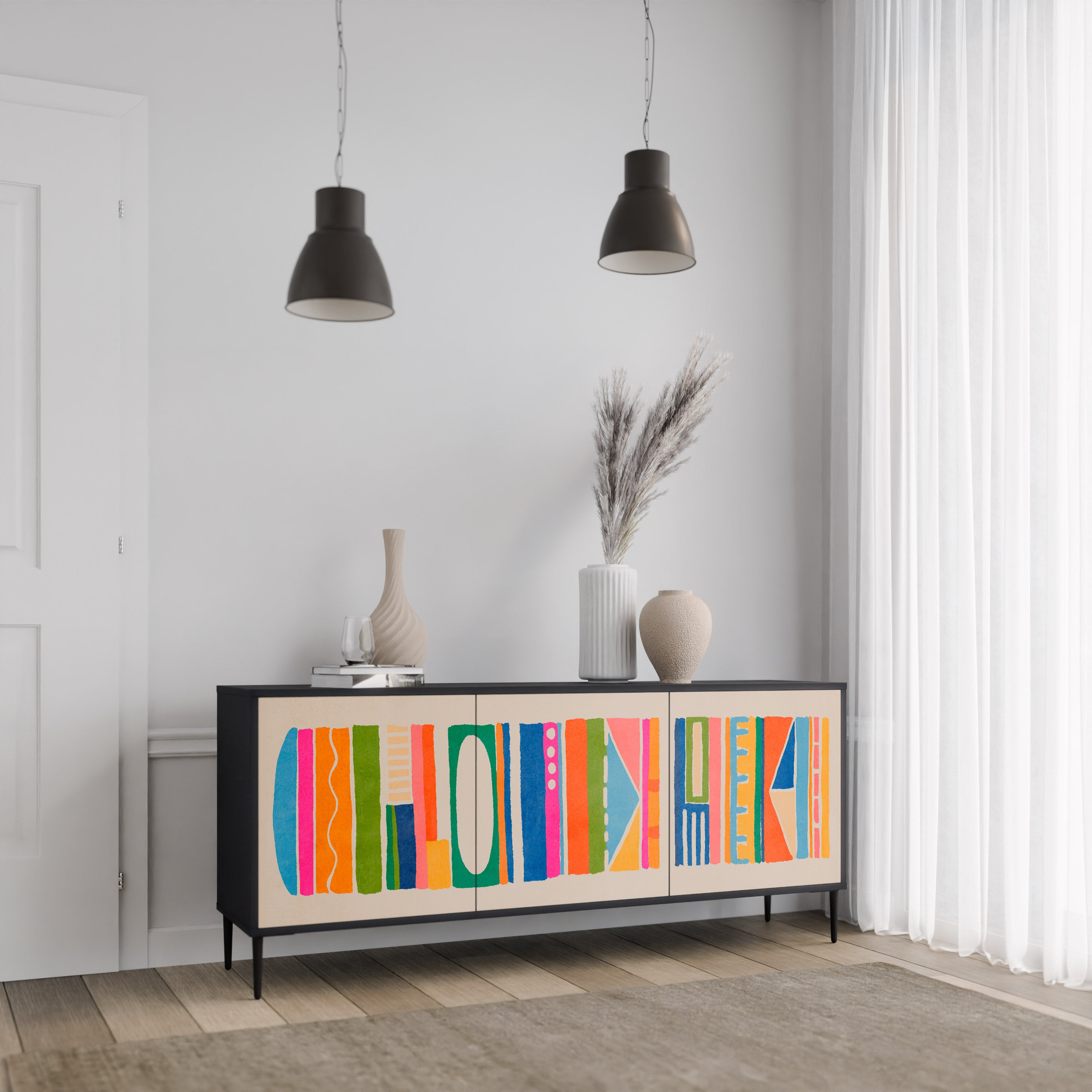 Aparador GEOMETRIC SHINE de 3 puertas en acabado negro