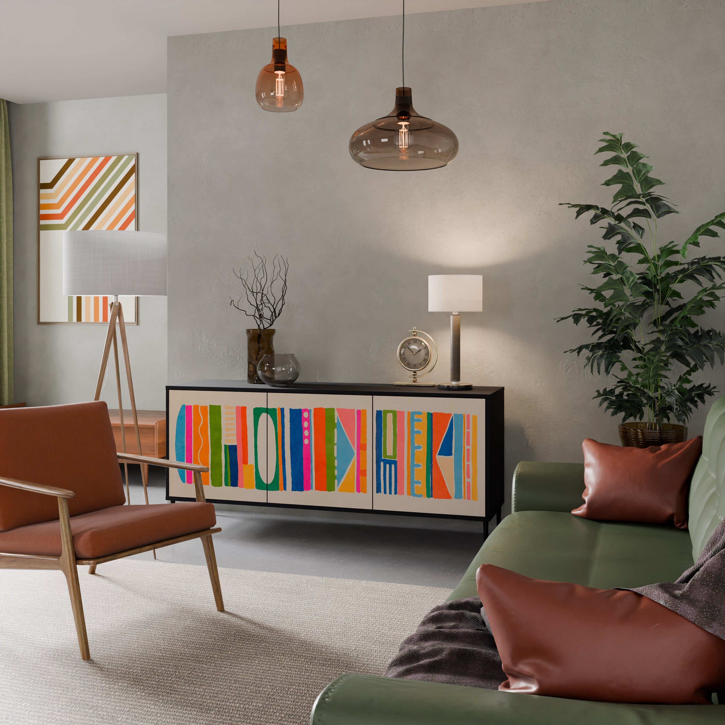 Aparador GEOMETRIC SHINE de 3 puertas en acabado negro
