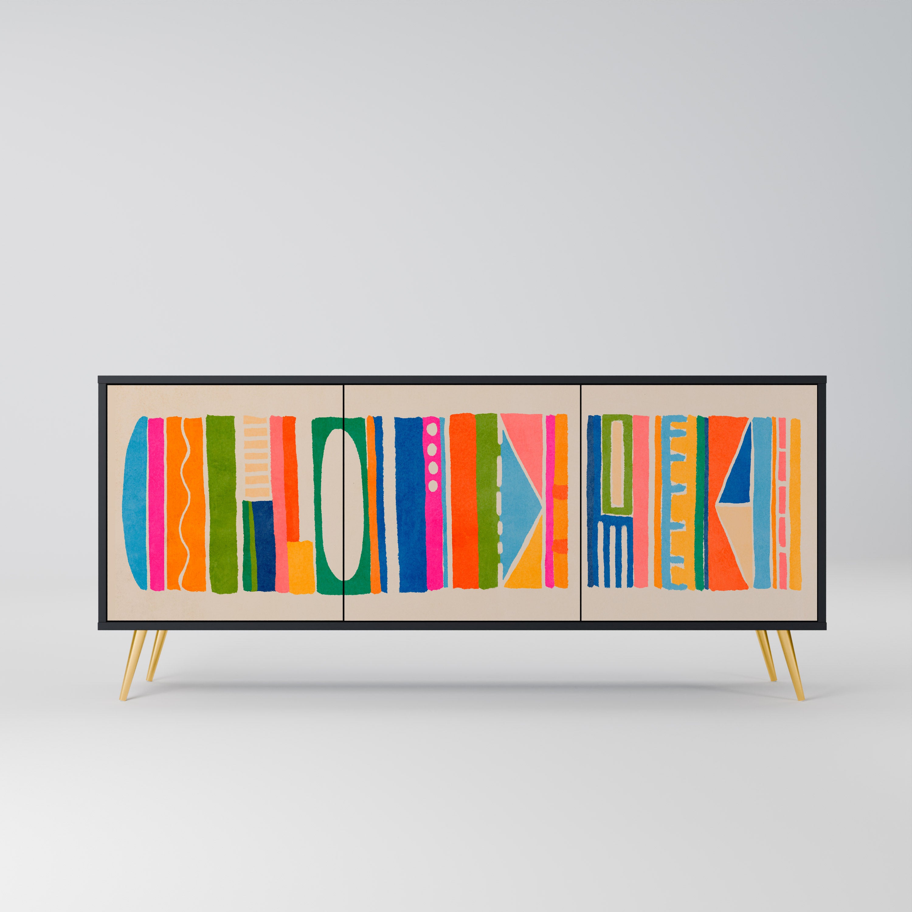 Aparador GEOMETRIC SHINE de 3 puertas en acabado negro