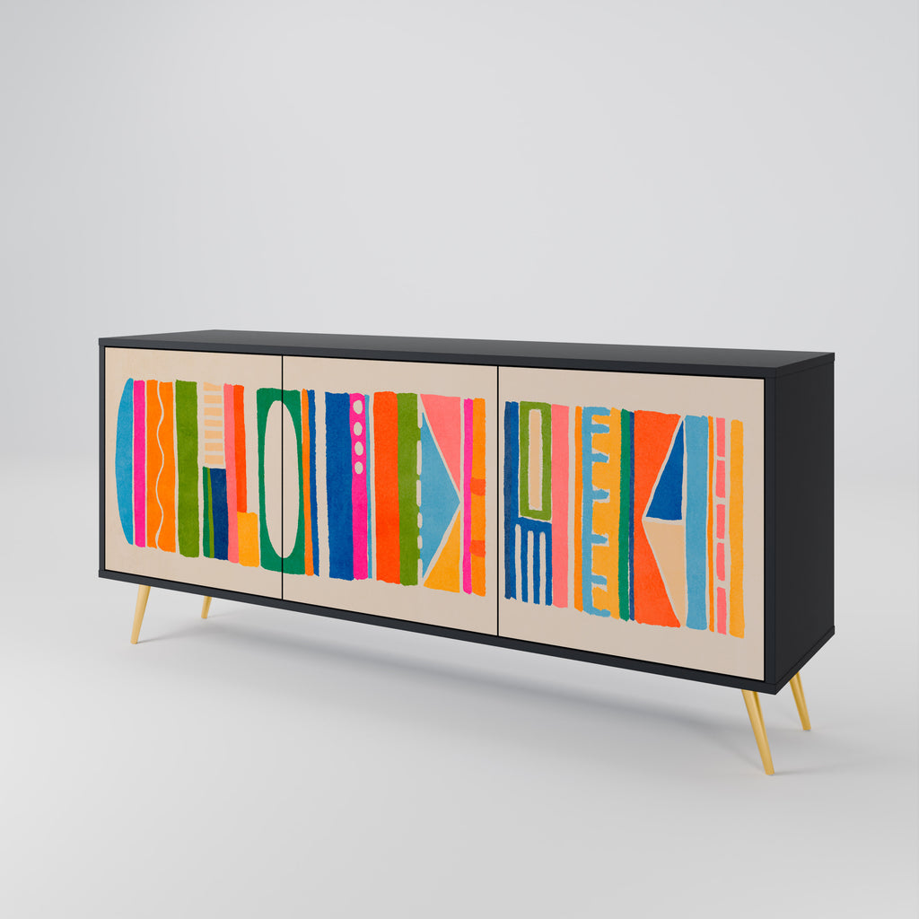 Aparador GEOMETRIC SHINE de 3 puertas en acabado negro