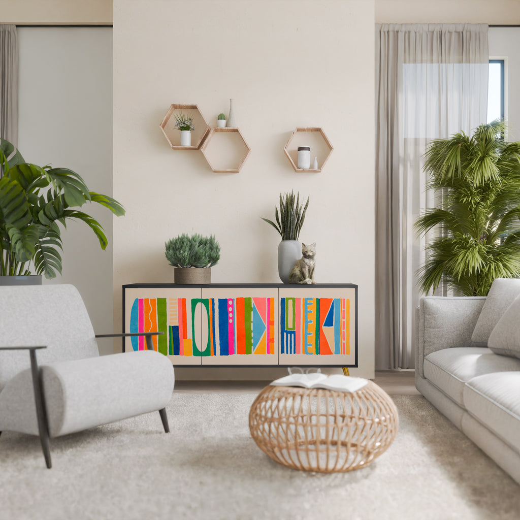 Aparador GEOMETRIC SHINE de 3 puertas en acabado negro