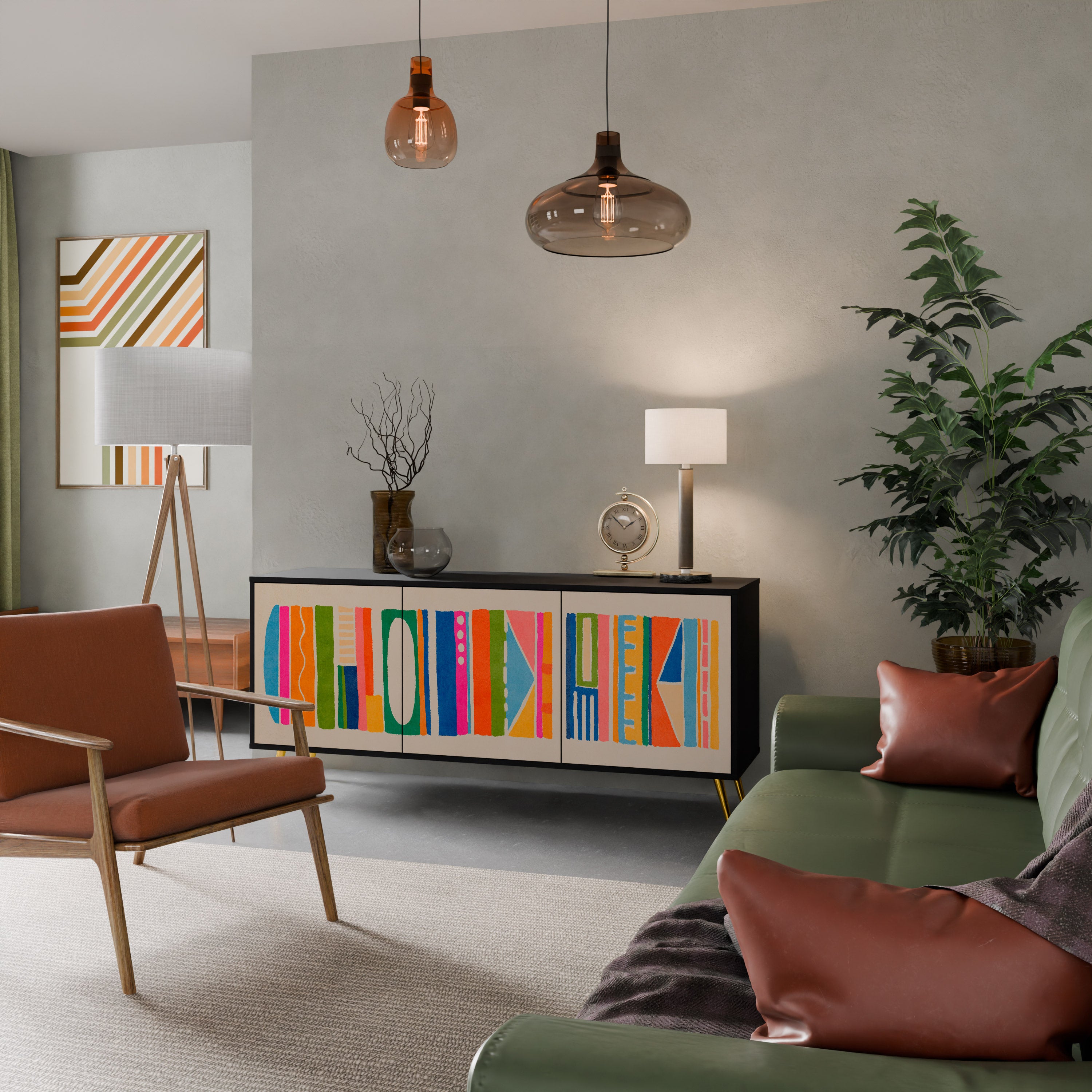 Aparador GEOMETRIC SHINE de 3 puertas en acabado negro
