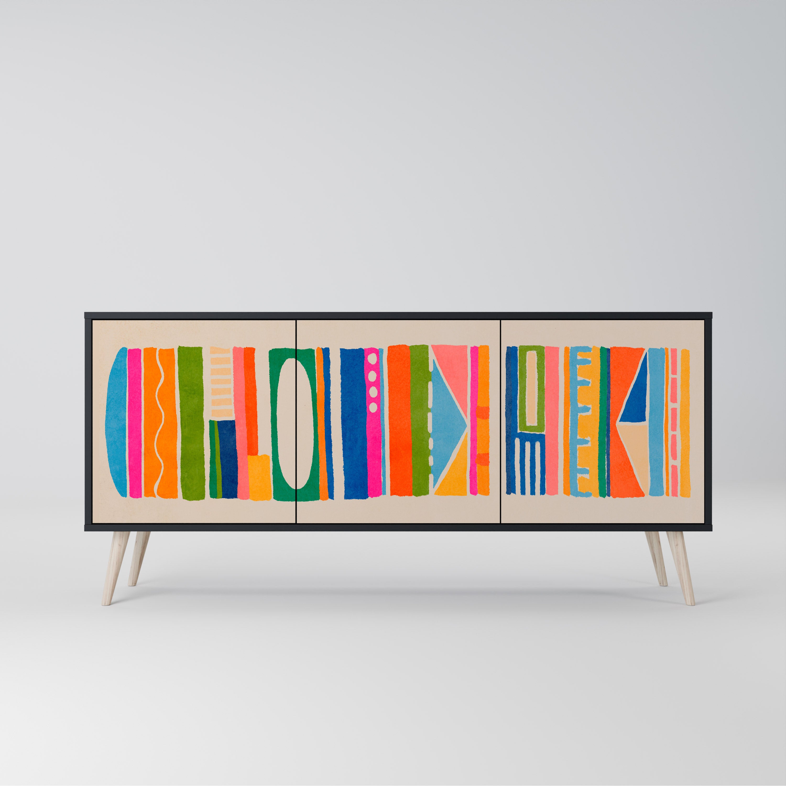 Aparador GEOMETRIC SHINE de 3 puertas en acabado negro