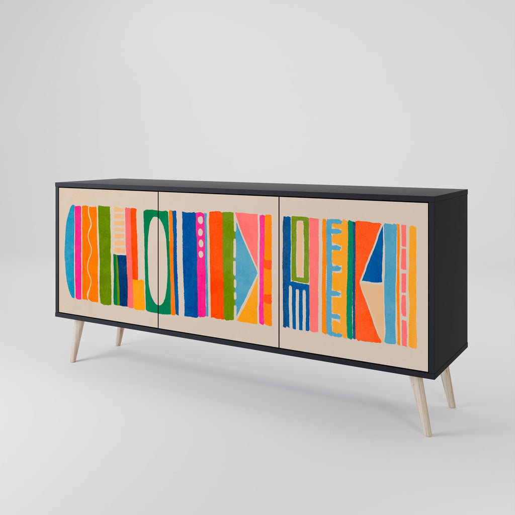Aparador GEOMETRIC SHINE de 3 puertas en acabado negro
