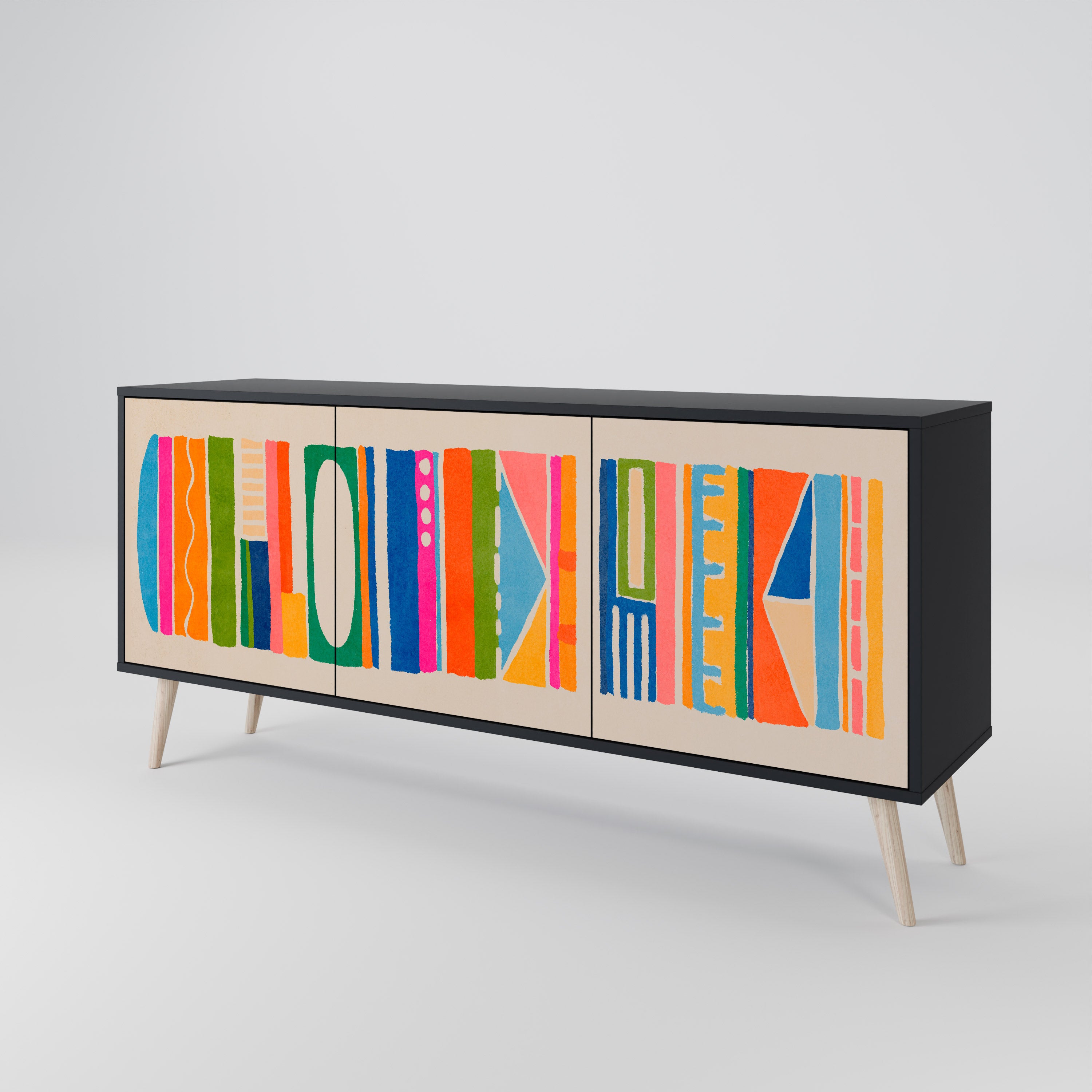 Aparador GEOMETRIC SHINE de 3 puertas en acabado negro