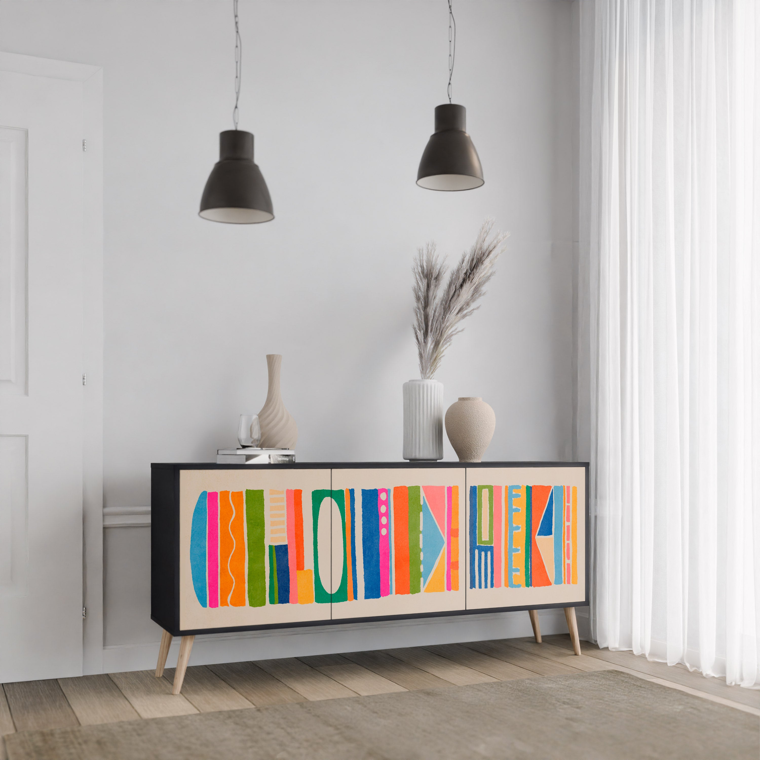 Aparador GEOMETRIC SHINE de 3 puertas en acabado negro