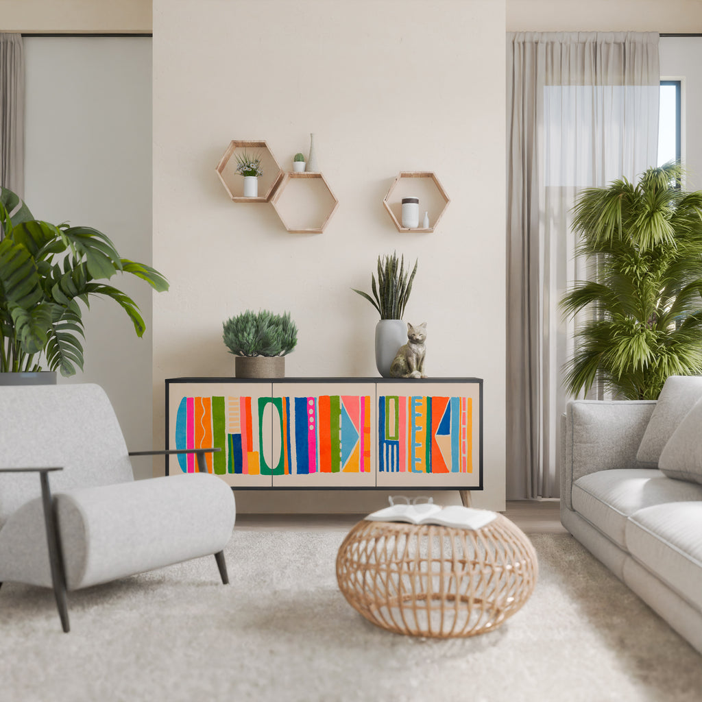 Aparador GEOMETRIC SHINE de 3 puertas en acabado negro