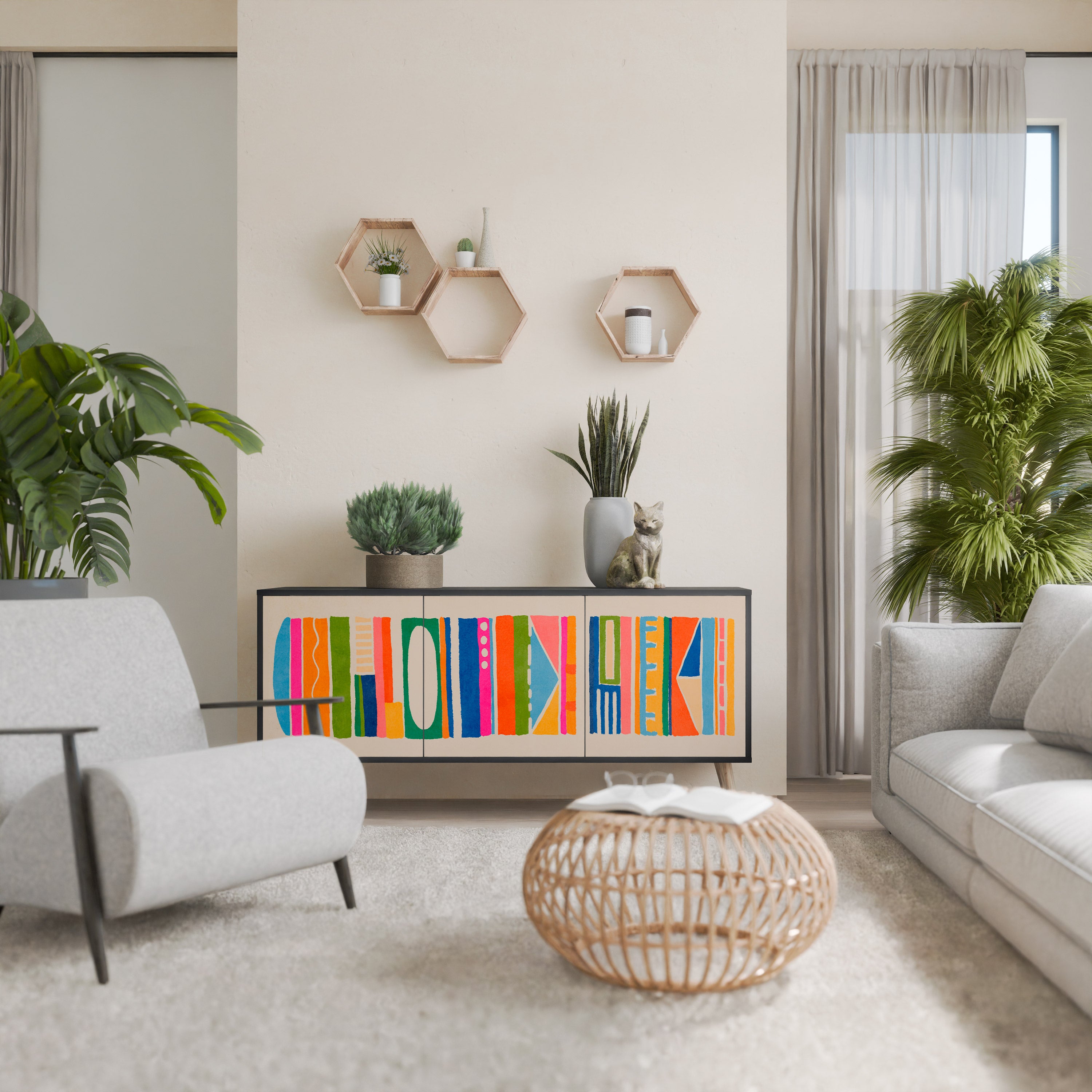 Aparador GEOMETRIC SHINE de 3 puertas en acabado negro