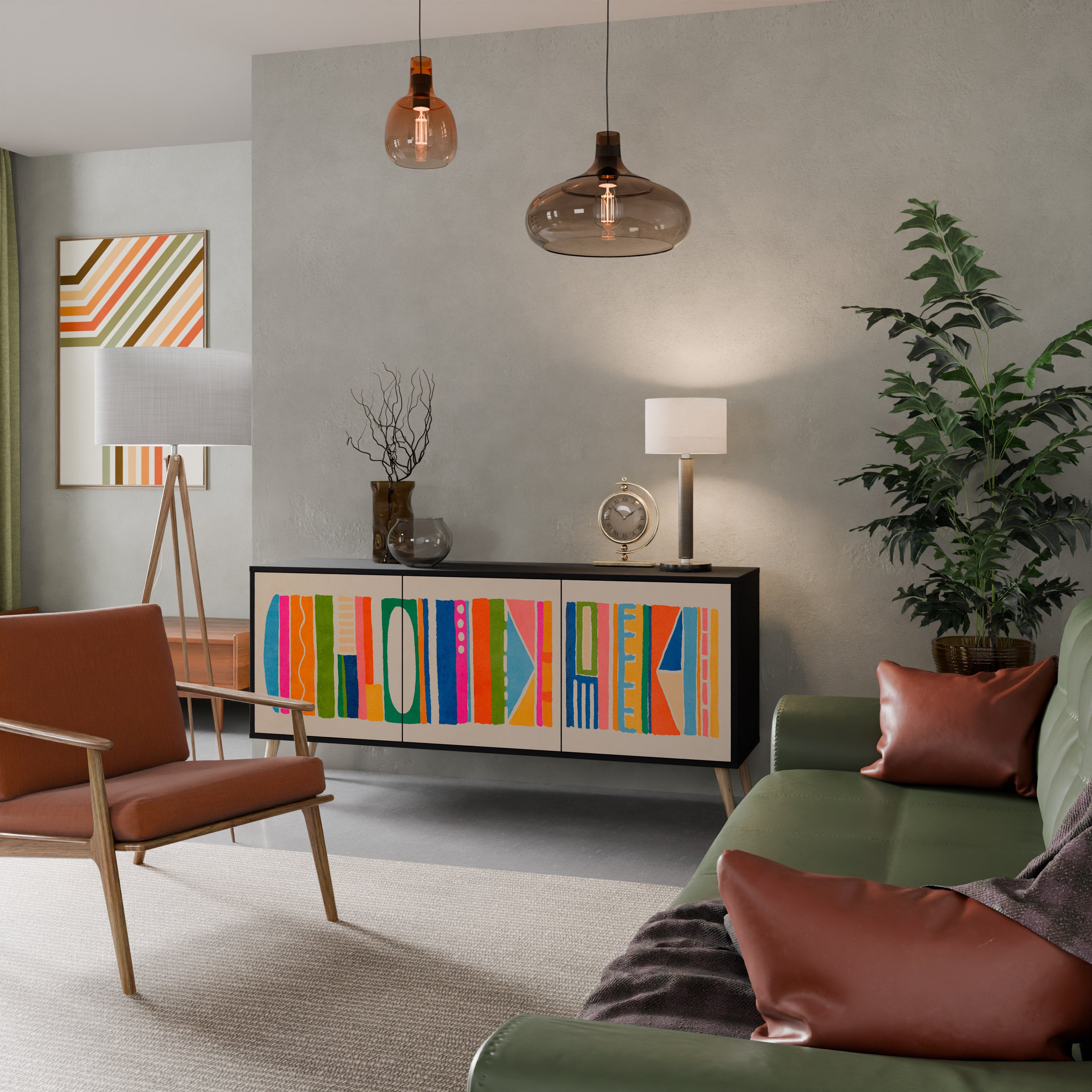 Aparador GEOMETRIC SHINE de 3 puertas en acabado negro