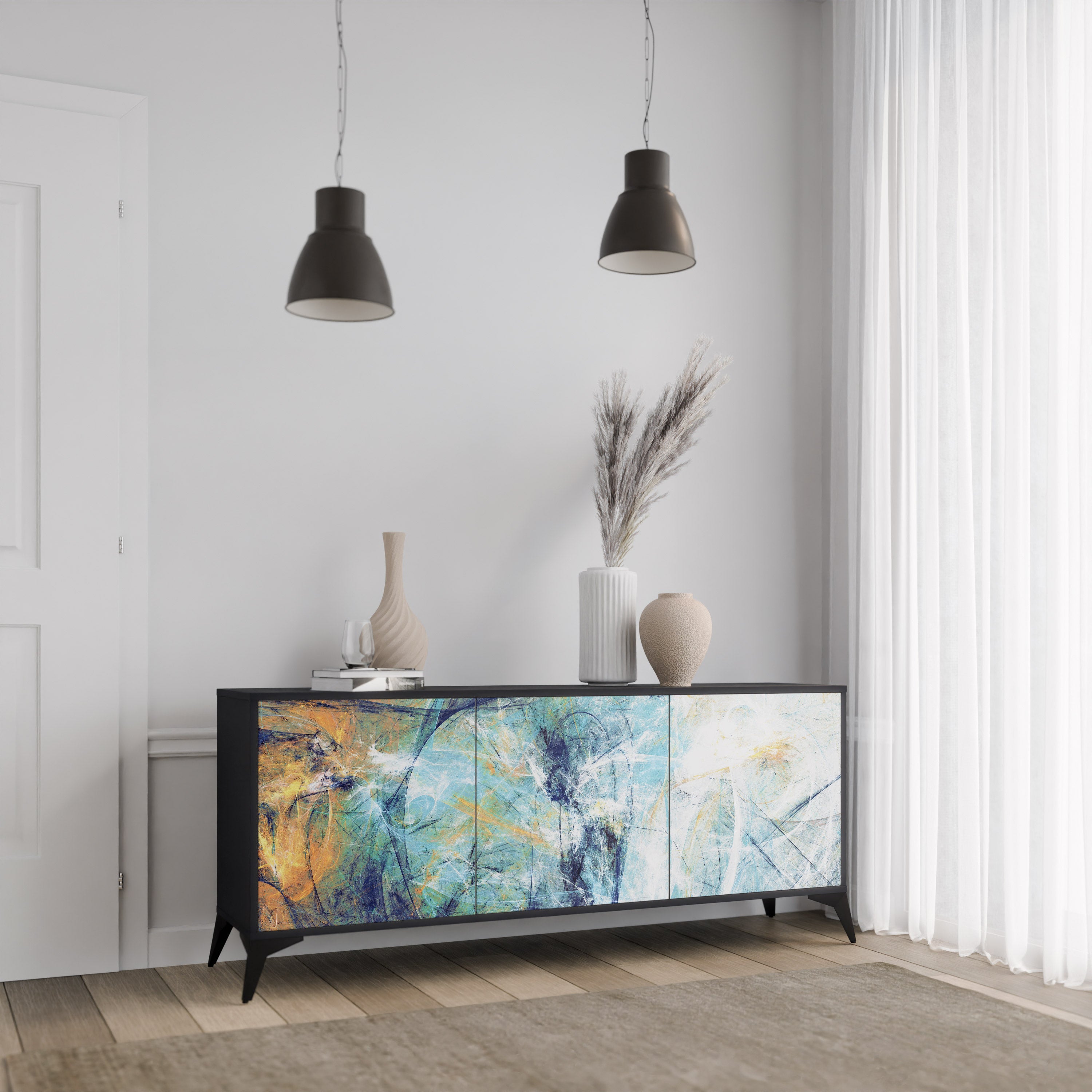 ABSTRACT THOUGHTS 3-Door Sideboard in Black Finish