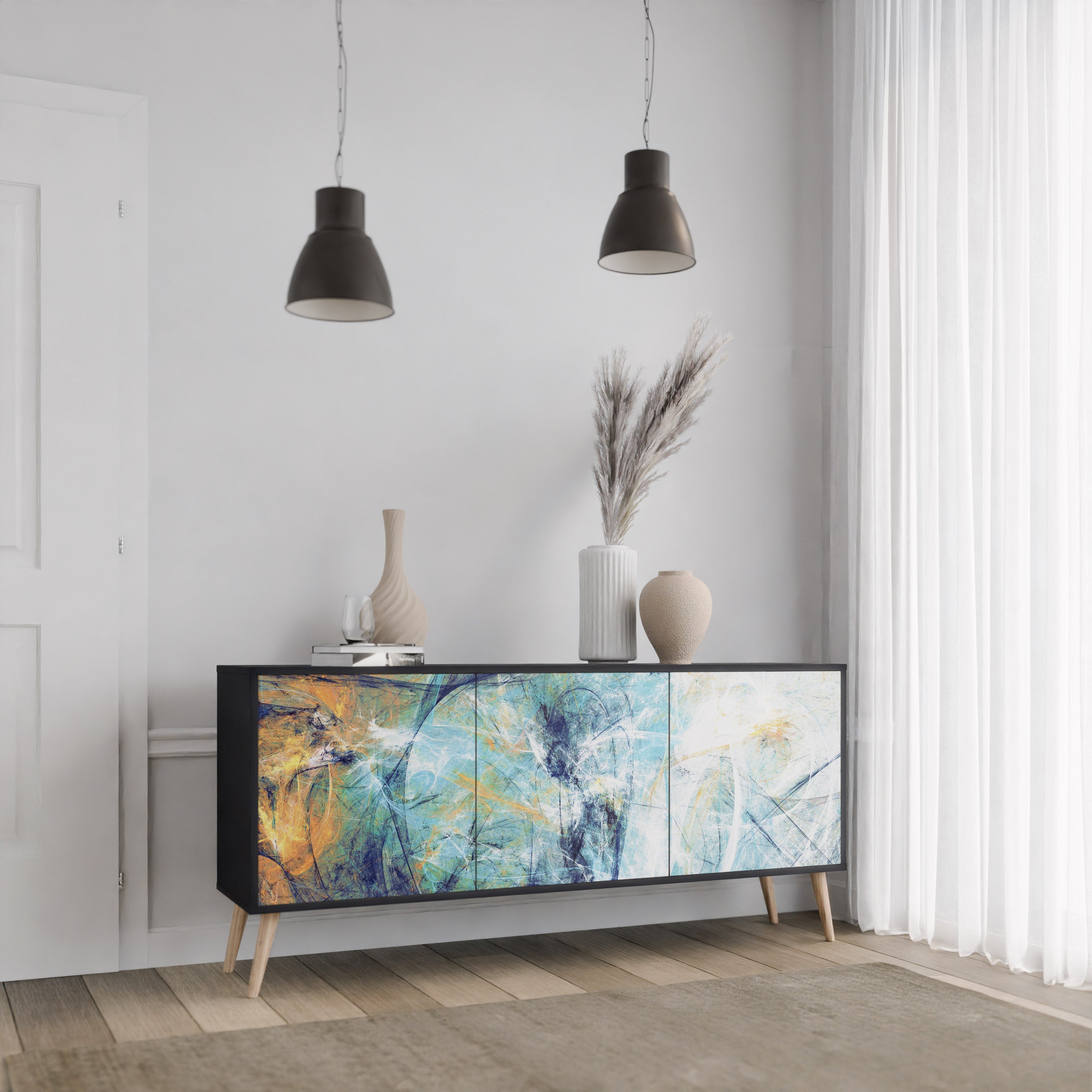 ABSTRACT THOUGHTS 3-Door Sideboard in Black Finish