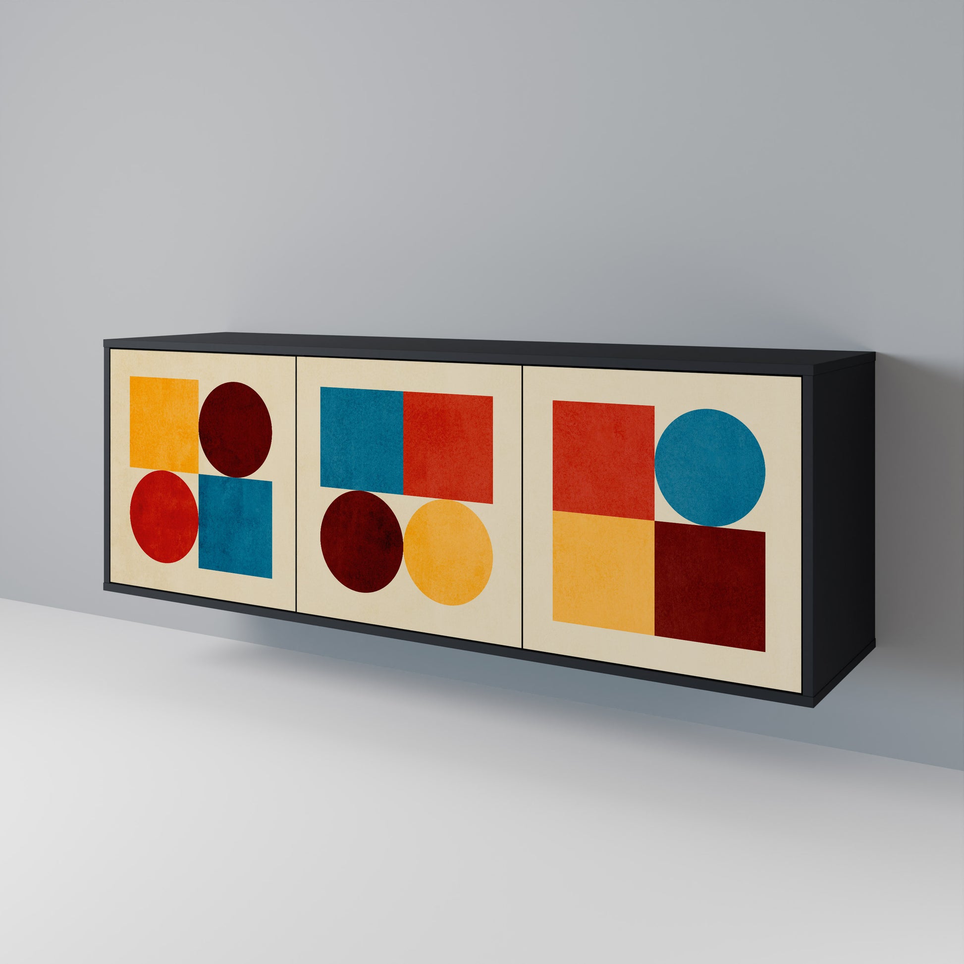 GEOMETRIC PUZZLE 3-Door Sideboard in Black Finish