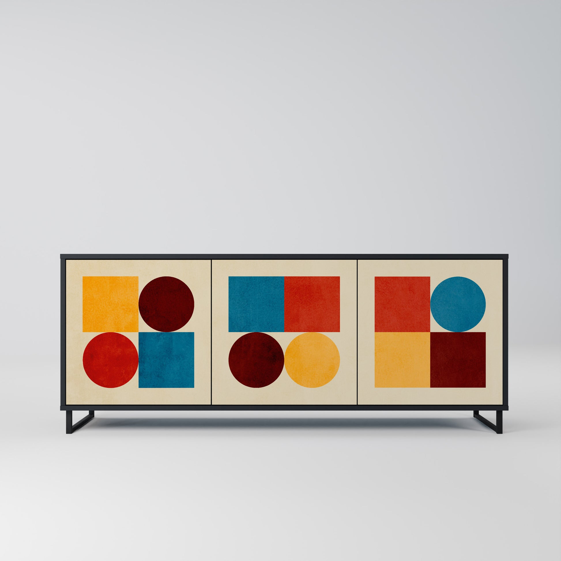 GEOMETRIC PUZZLE 3-Door Sideboard in Black Finish