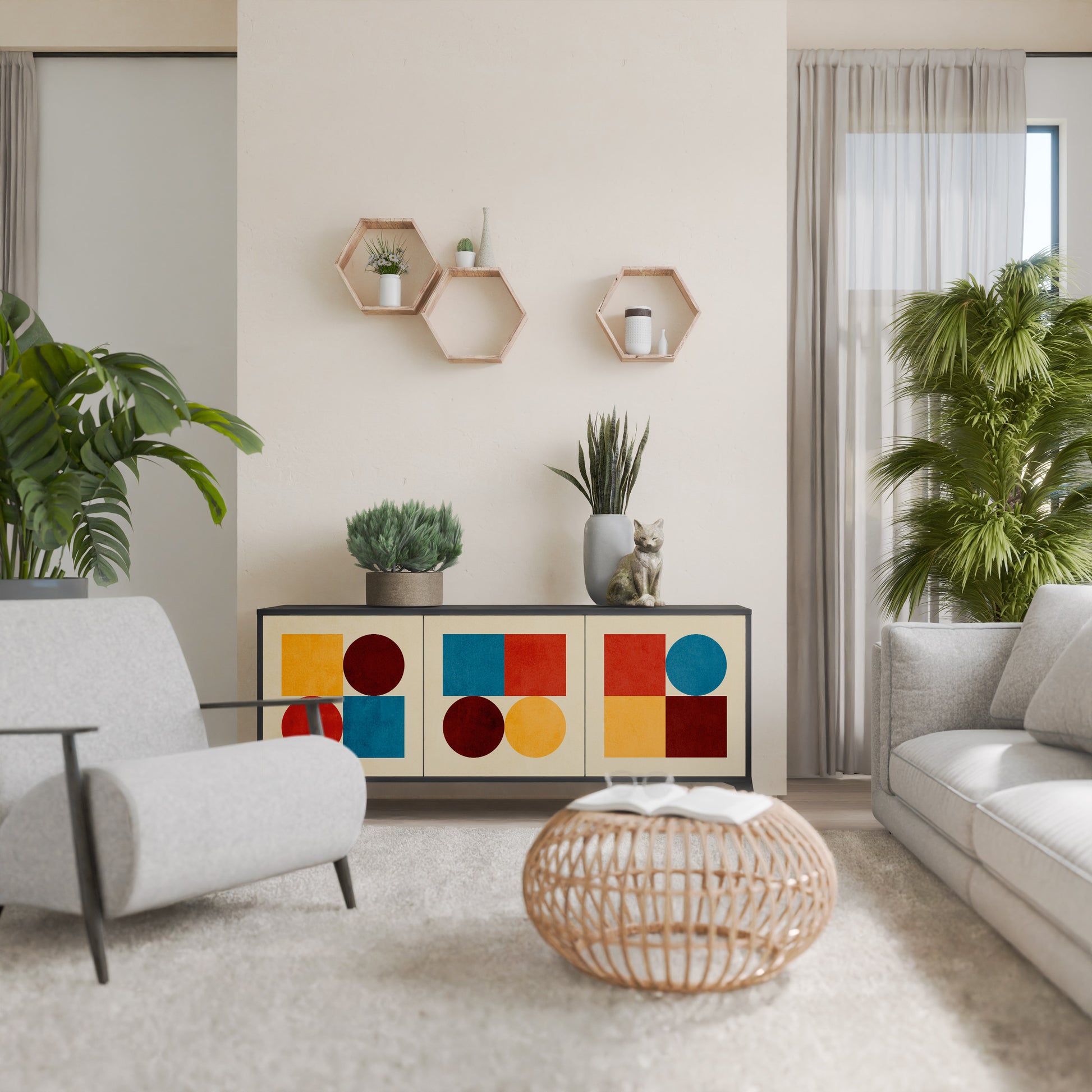 GEOMETRIC PUZZLE 3-Door Sideboard in Black Finish