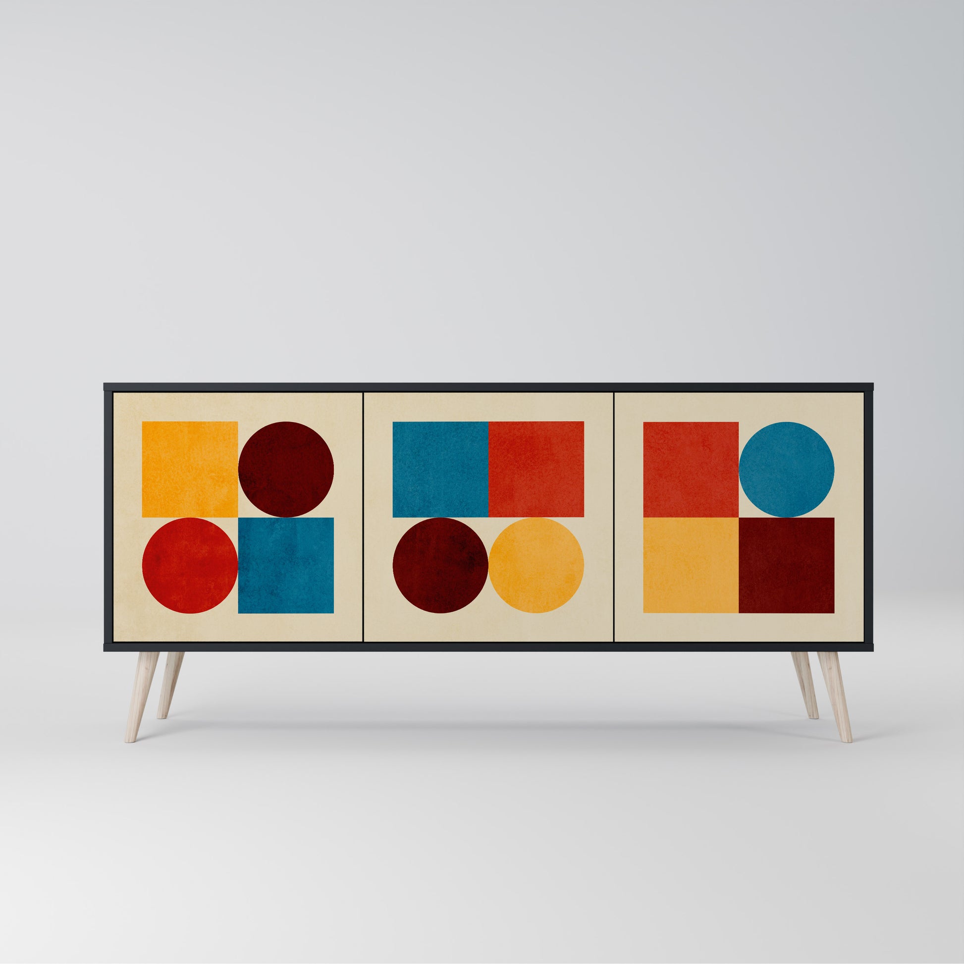 GEOMETRIC PUZZLE 3-Door Sideboard in Black Finish