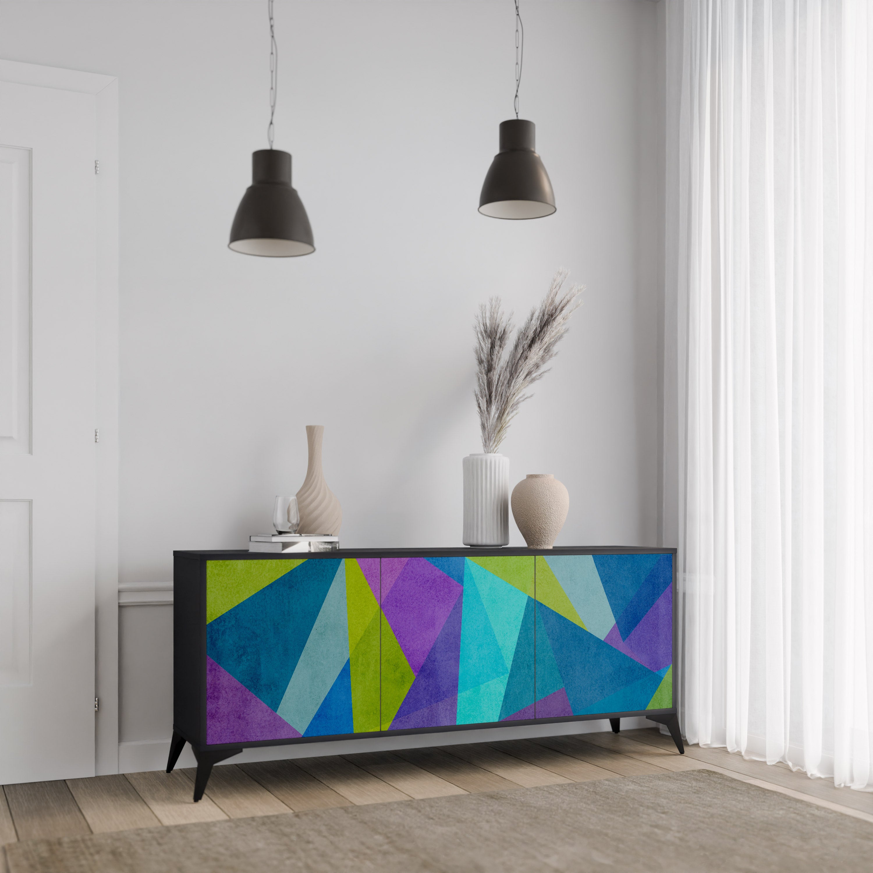 COLD SHOWCASE 3-Door Sideboard in Black Finish