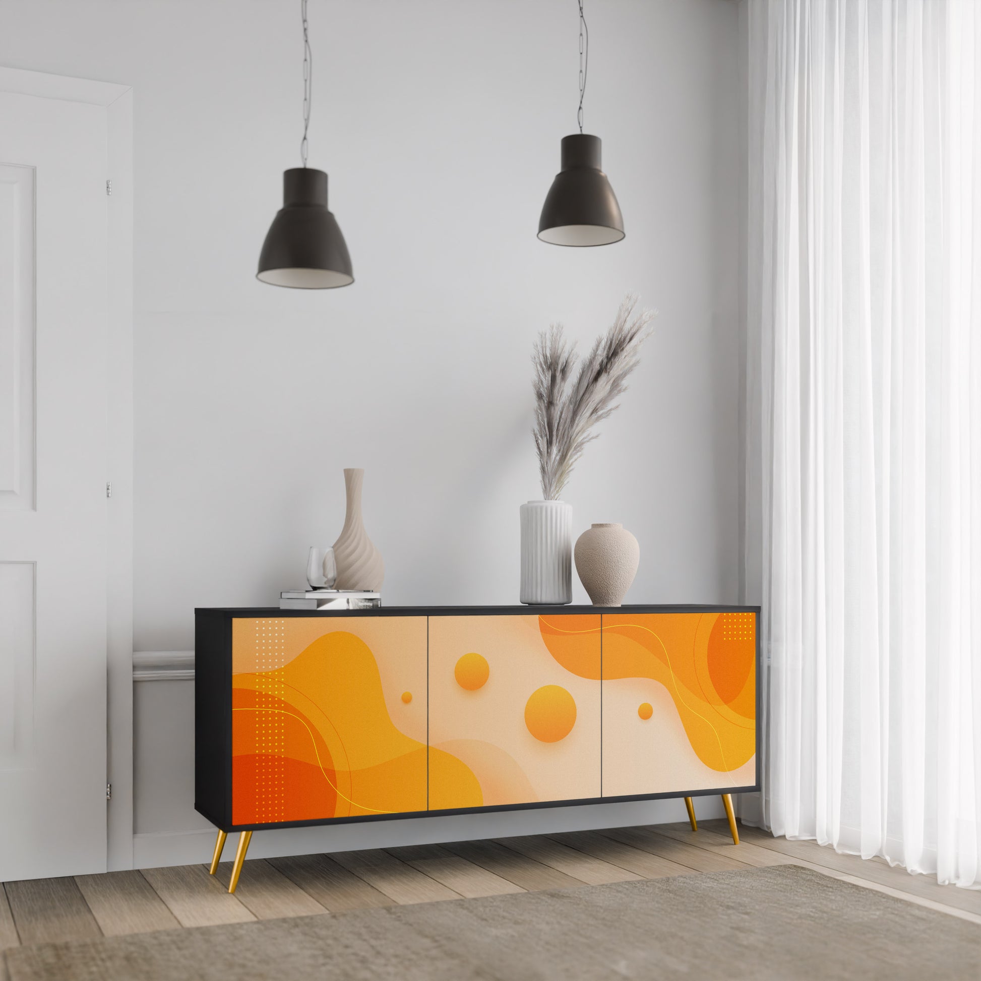 ORANGE ARRANGEMENT 3-Door Sideboard in Black Finish