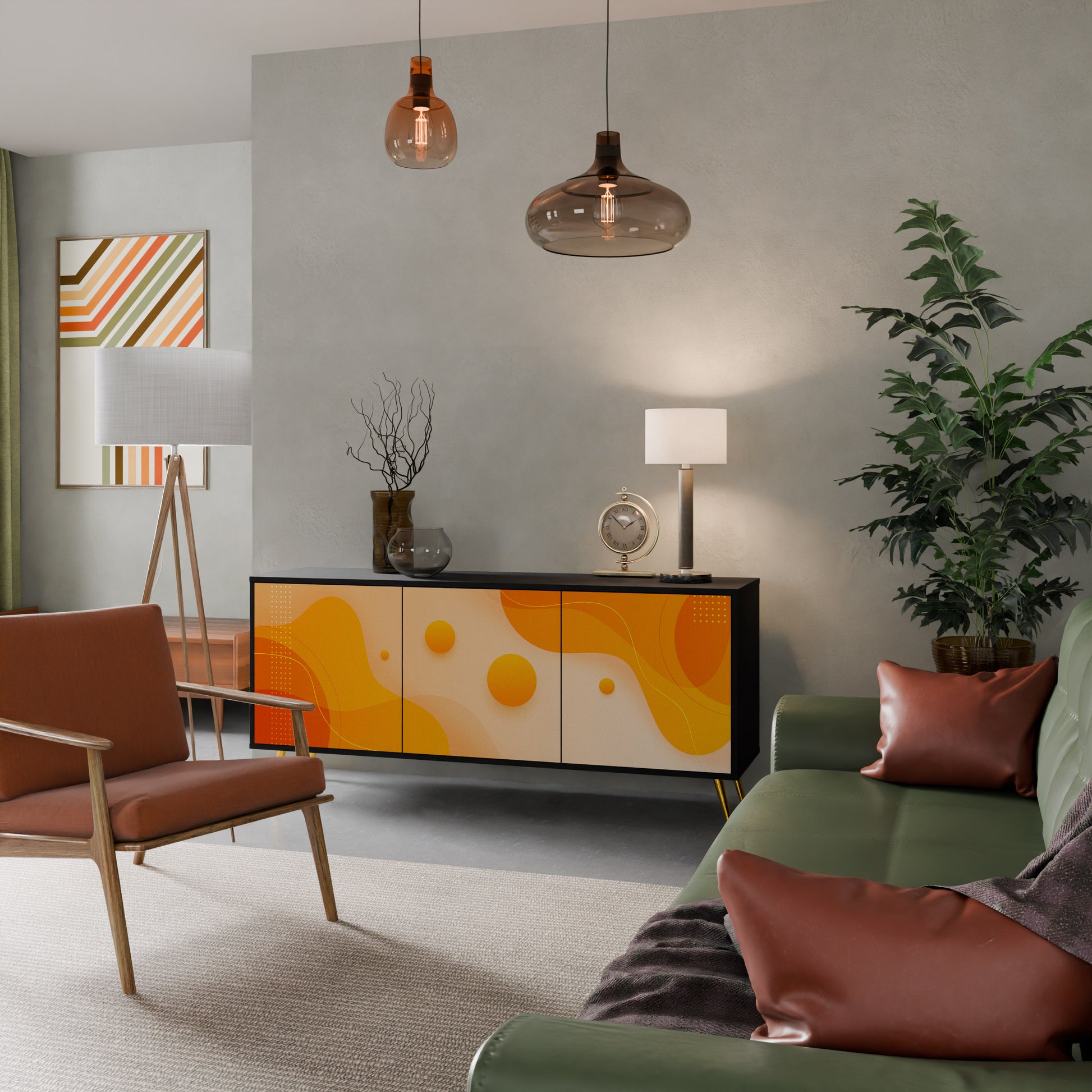 ORANGE ARRANGEMENT 3-Door Sideboard in Black Finish