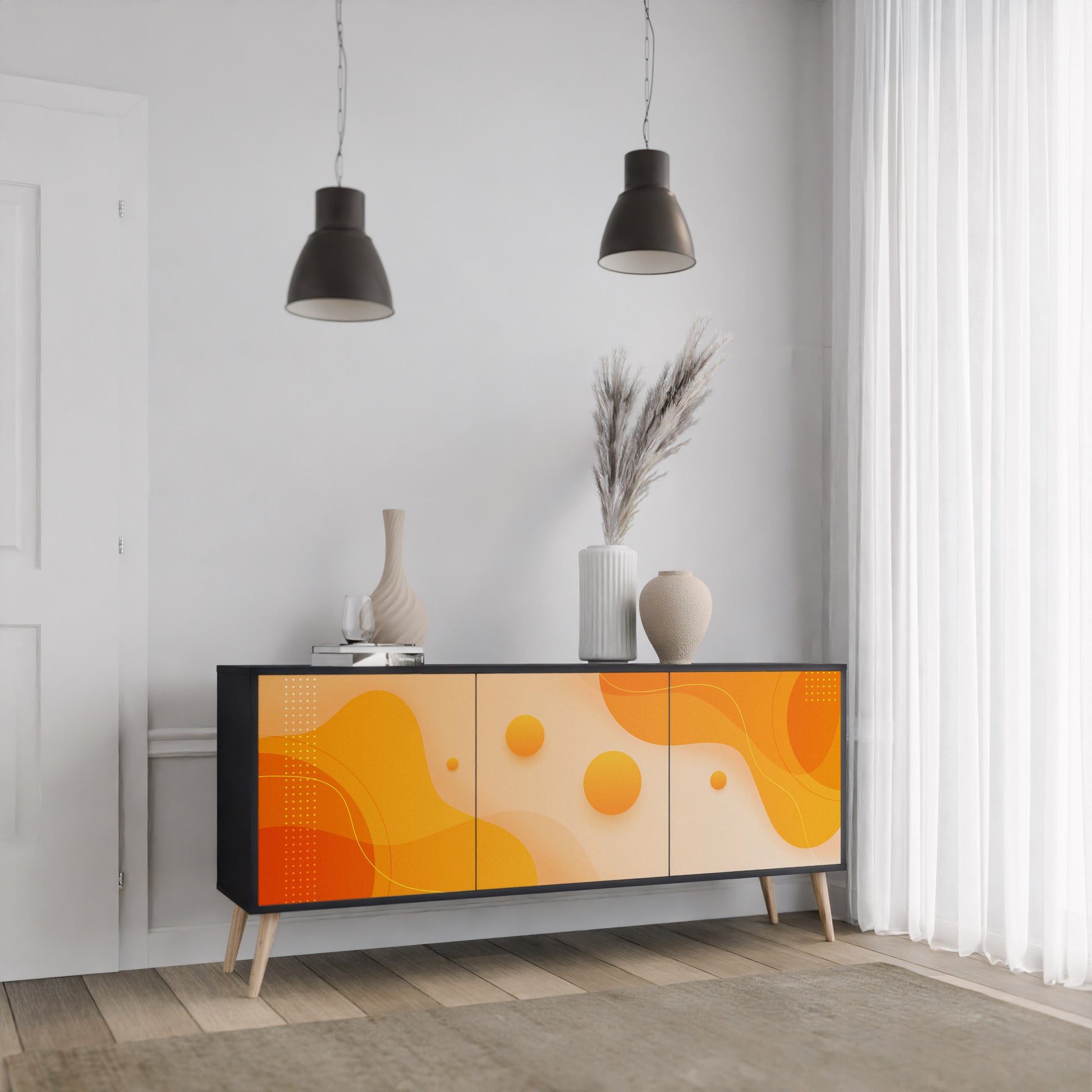 ORANGE ARRANGEMENT 3-Door Sideboard in Black Finish