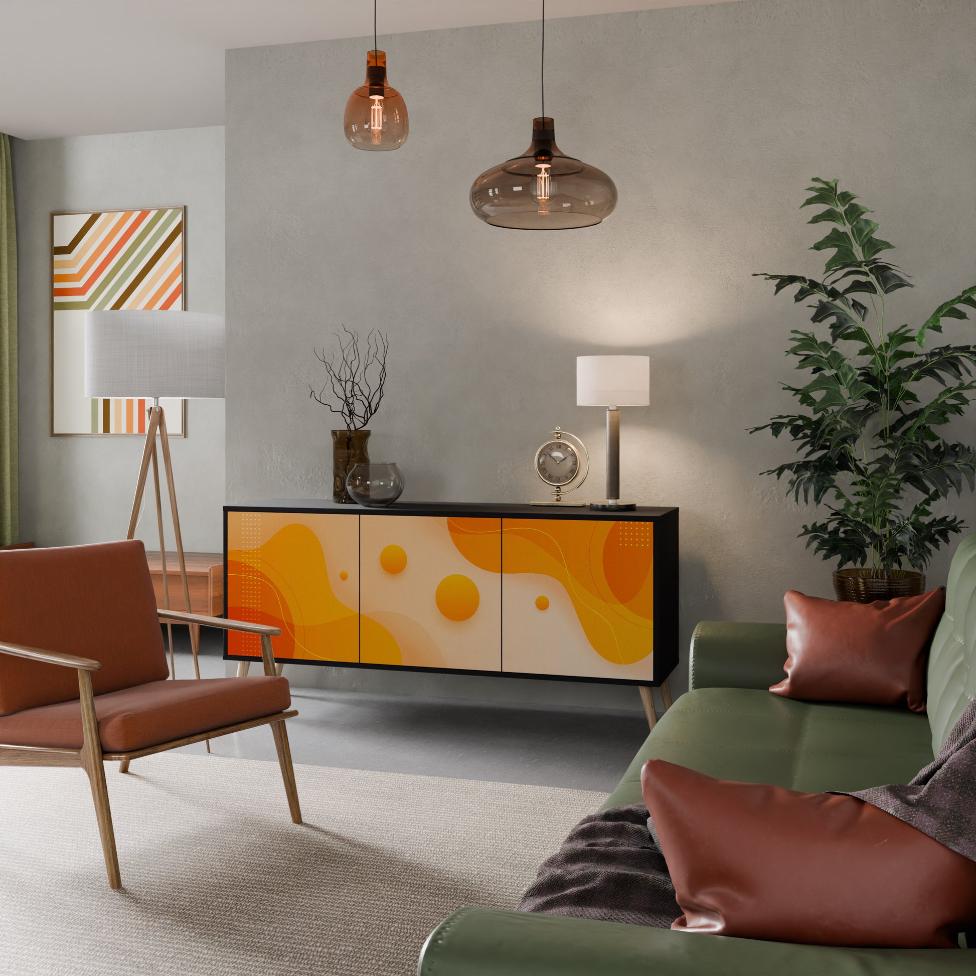 ORANGE ARRANGEMENT 3-Door Sideboard in Black Finish