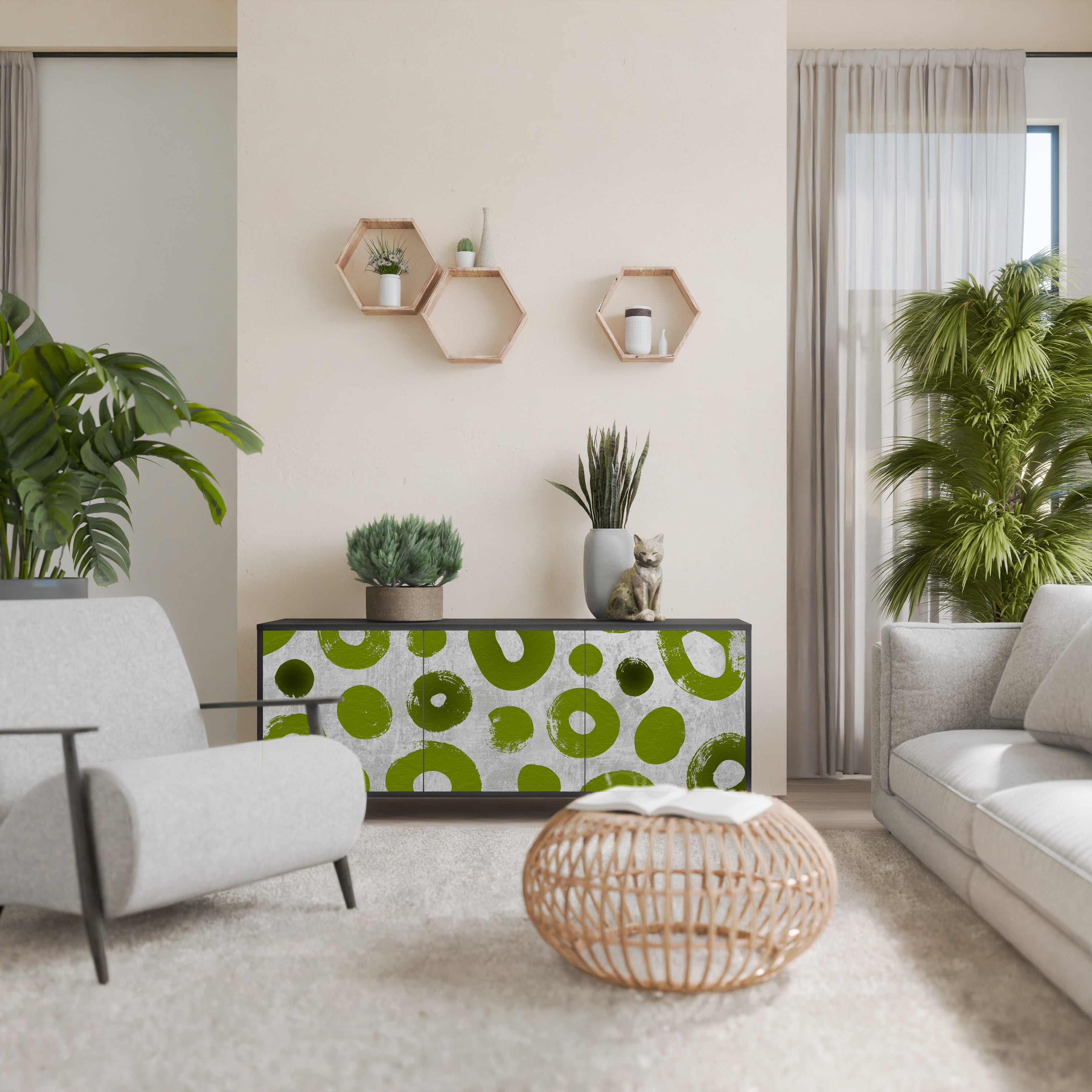 Aparador GREEN RHAPSODY de 3 puertas con acabado negro