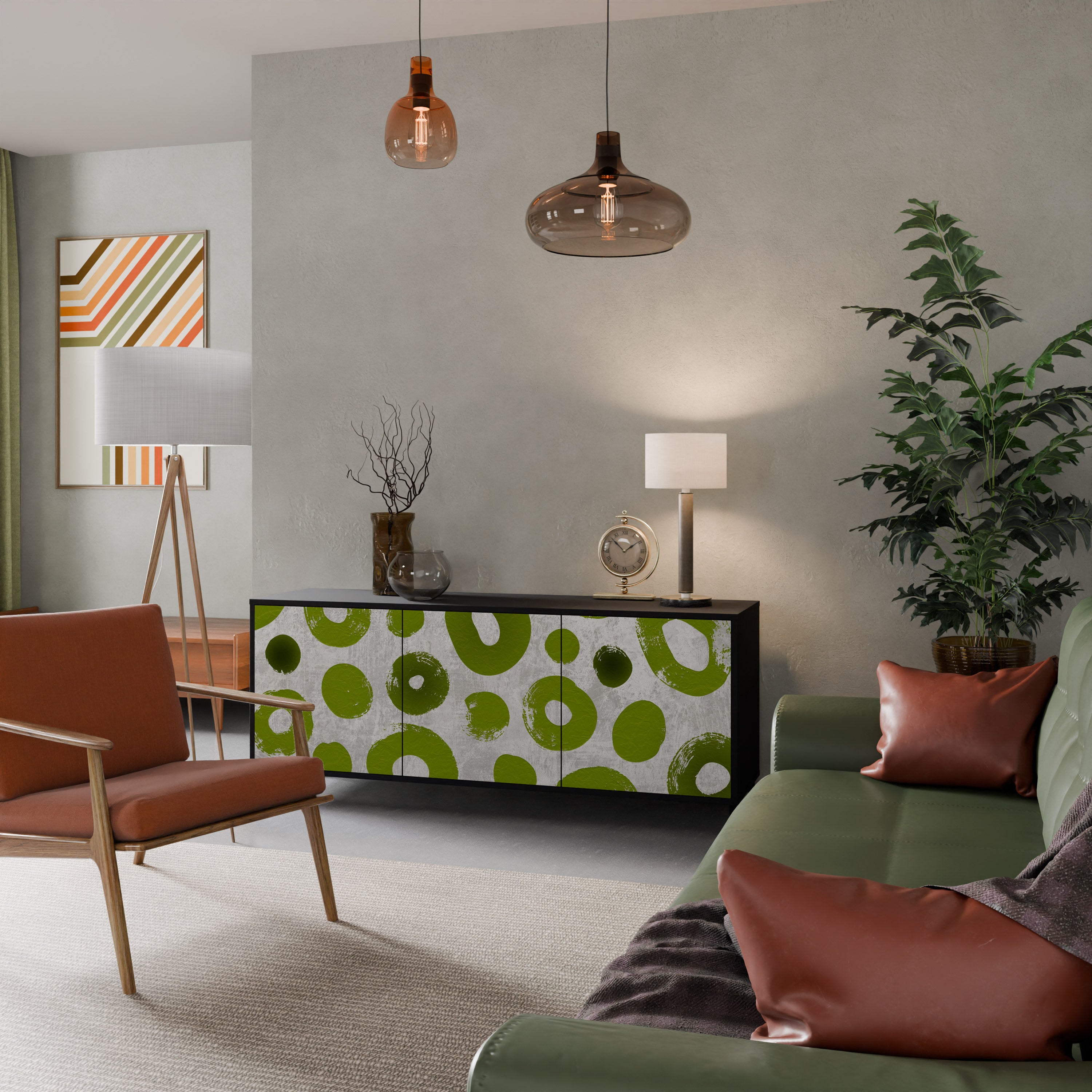 Aparador GREEN RHAPSODY de 3 puertas con acabado negro