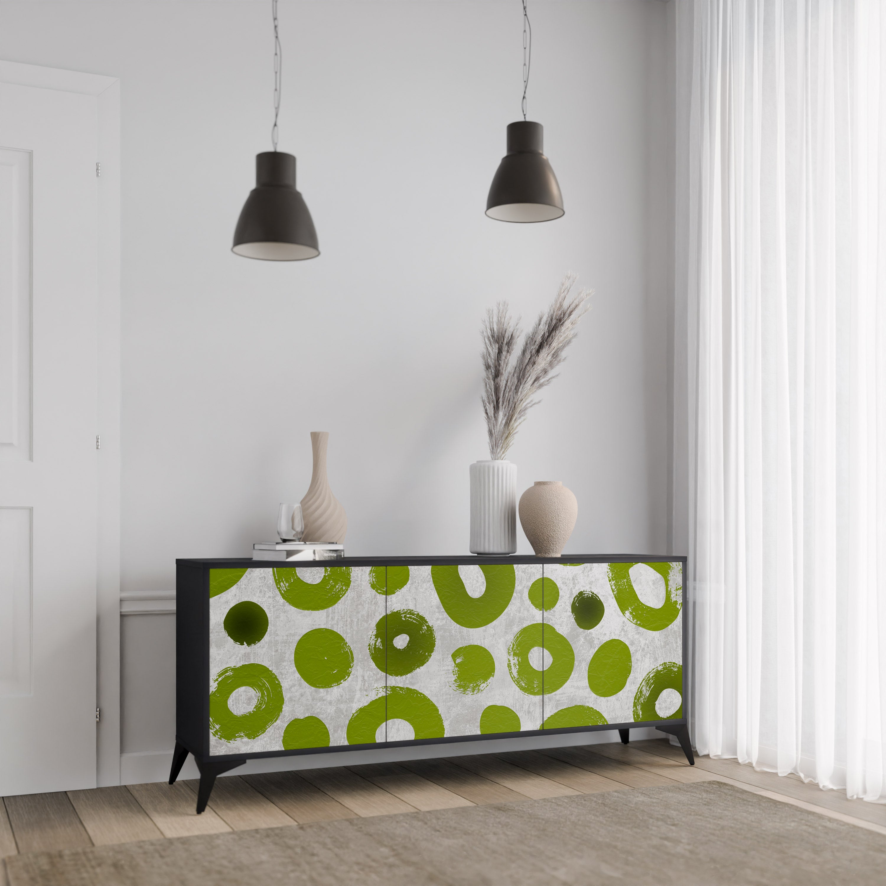 Aparador GREEN RHAPSODY de 3 puertas con acabado negro