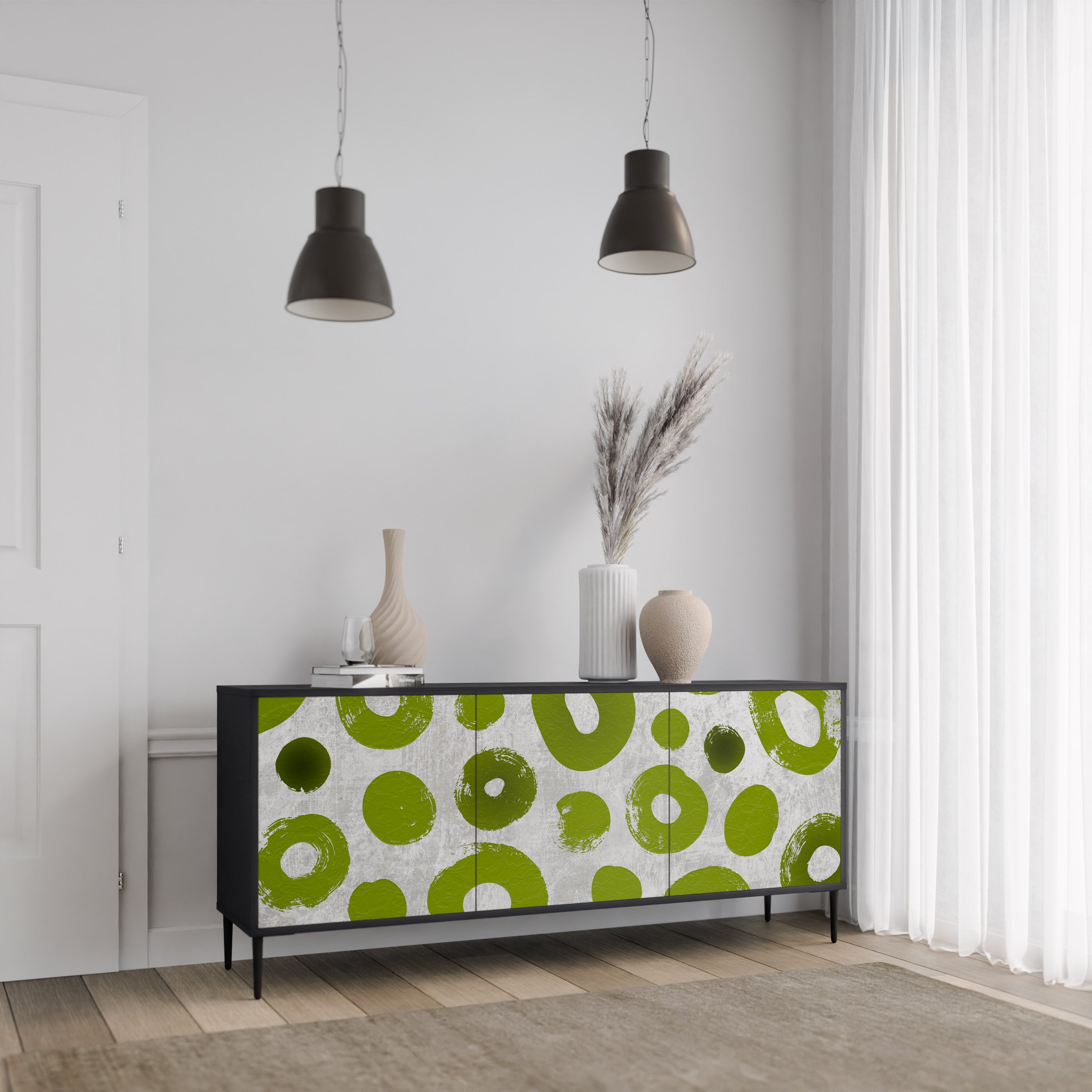 Aparador GREEN RHAPSODY de 3 puertas con acabado negro