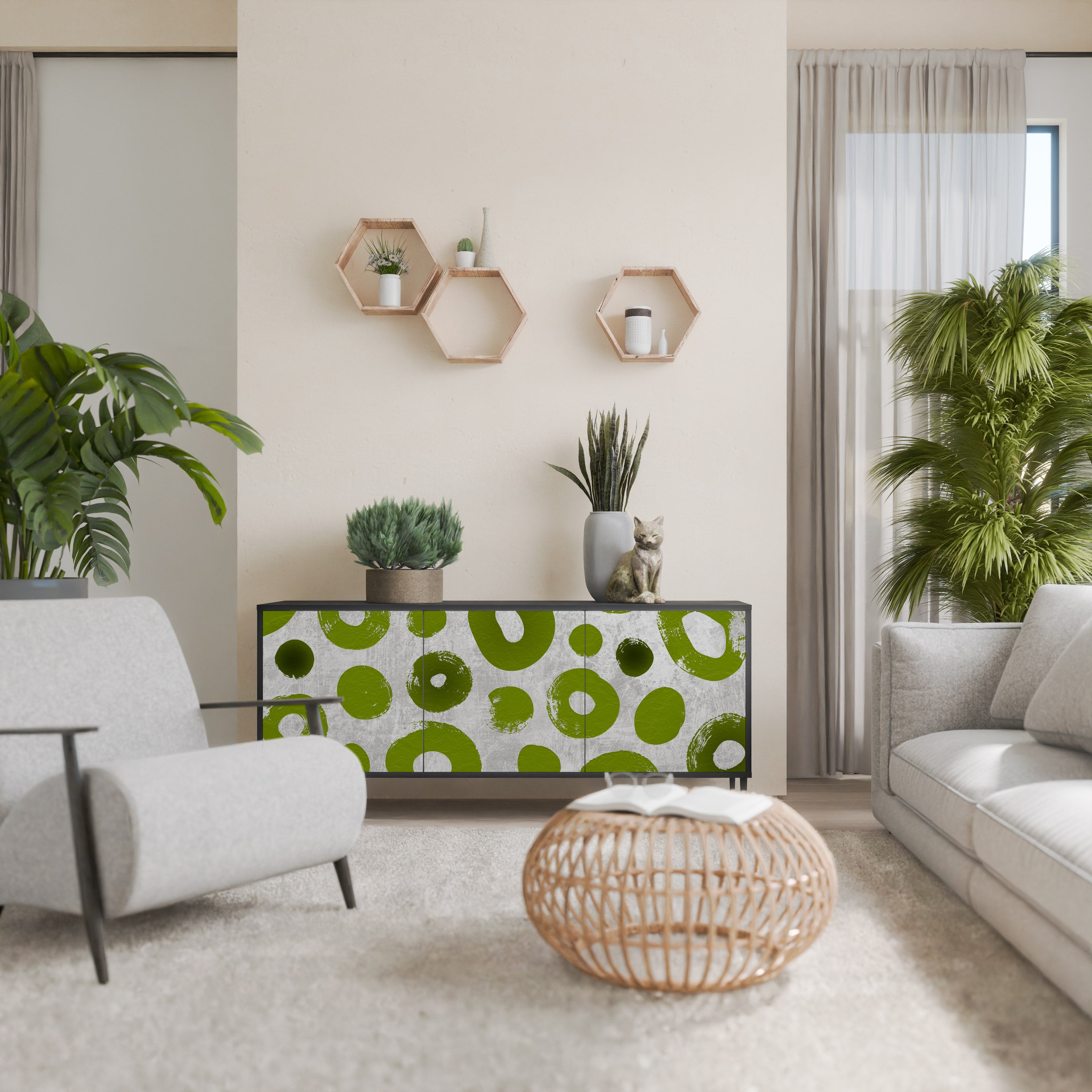 Aparador GREEN RHAPSODY de 3 puertas con acabado negro