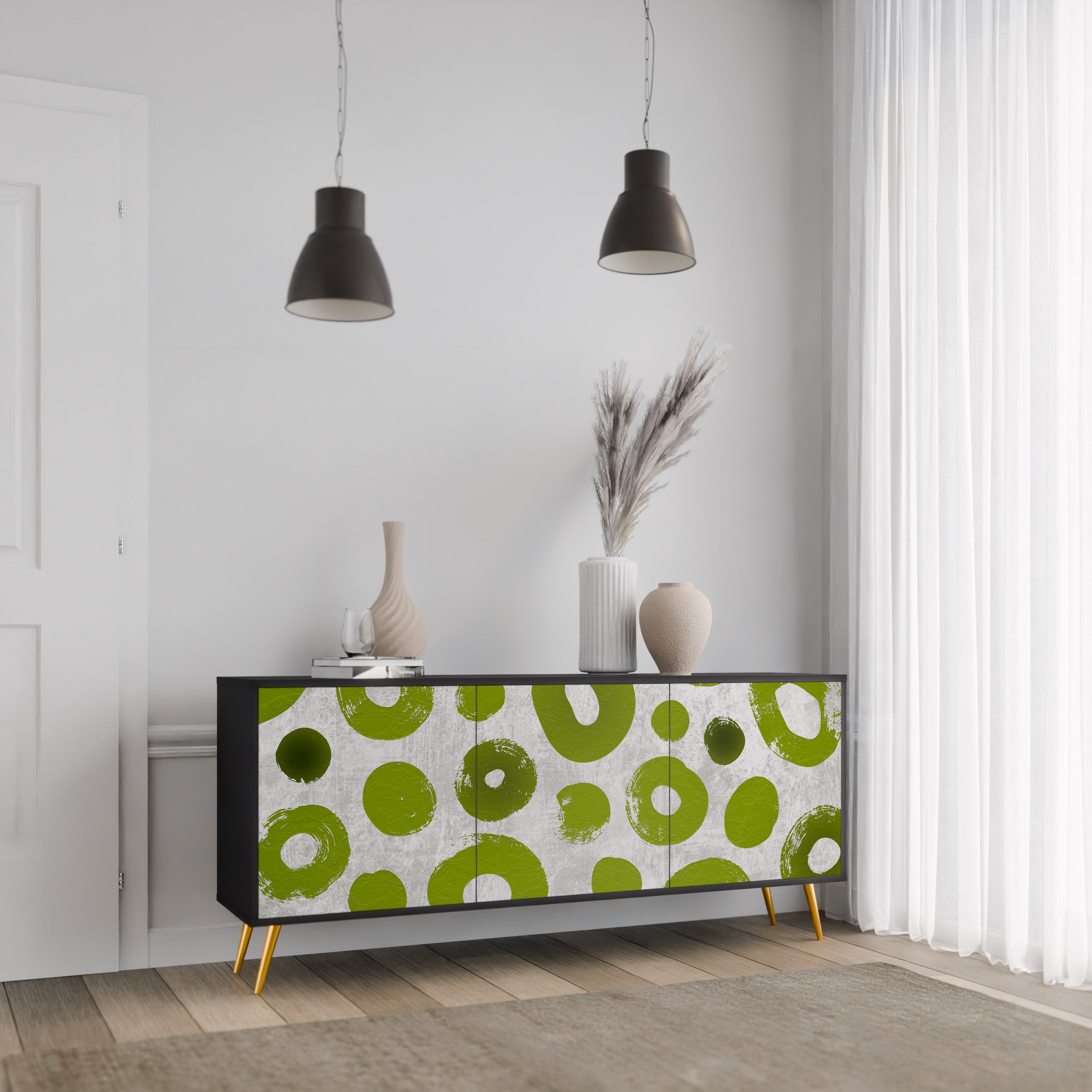 Aparador GREEN RHAPSODY de 3 puertas con acabado negro