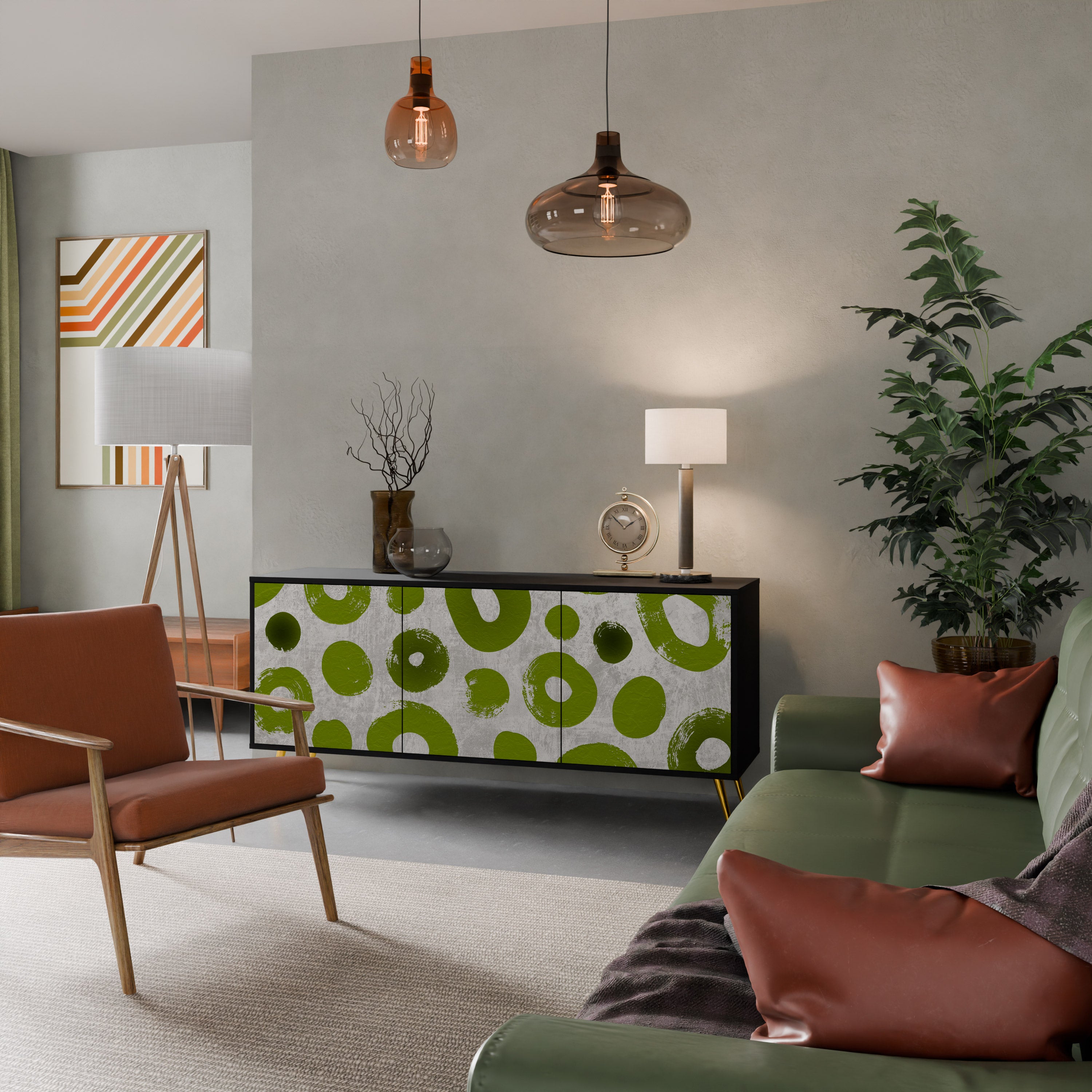 Aparador GREEN RHAPSODY de 3 puertas con acabado negro