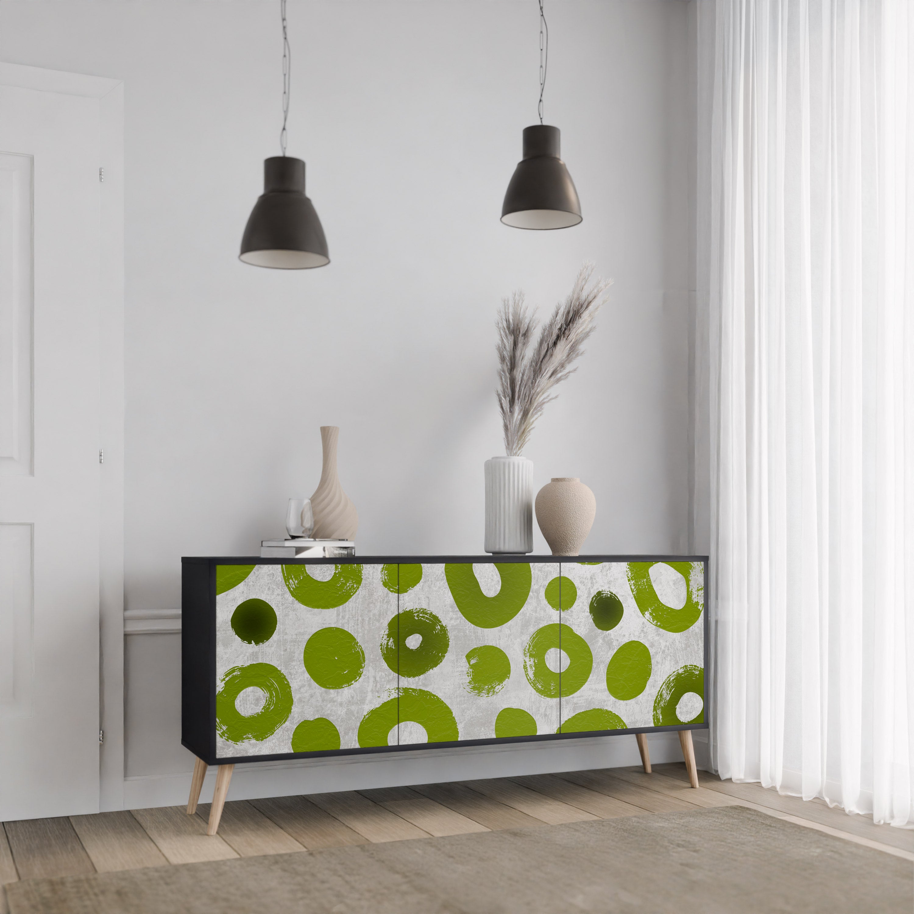 Aparador GREEN RHAPSODY de 3 puertas con acabado negro