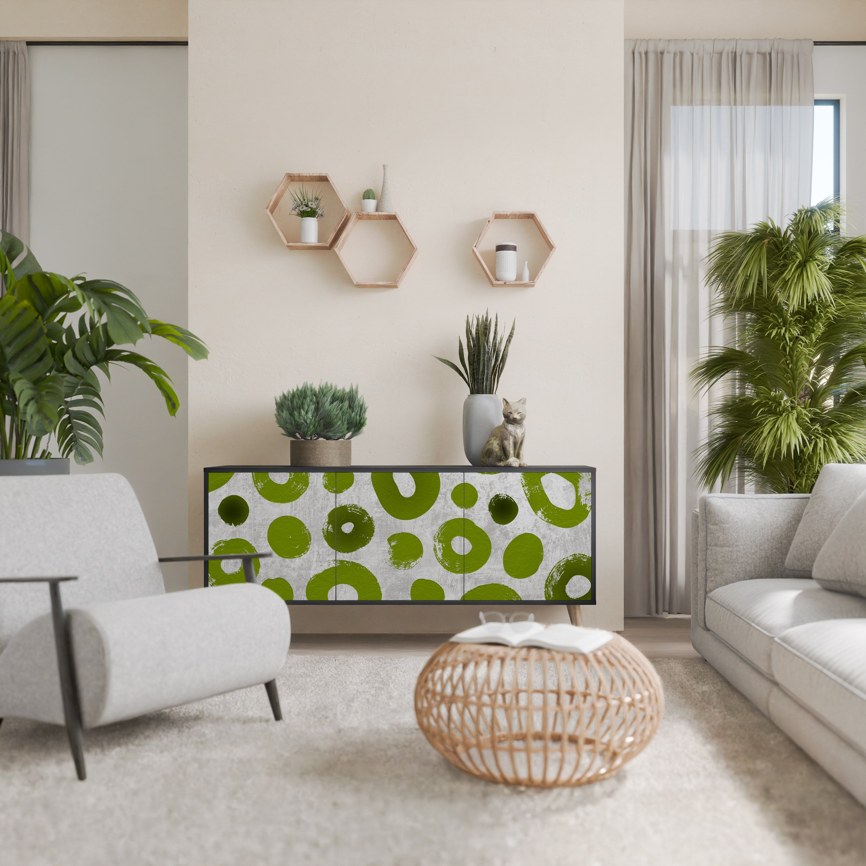 Aparador GREEN RHAPSODY de 3 puertas con acabado negro