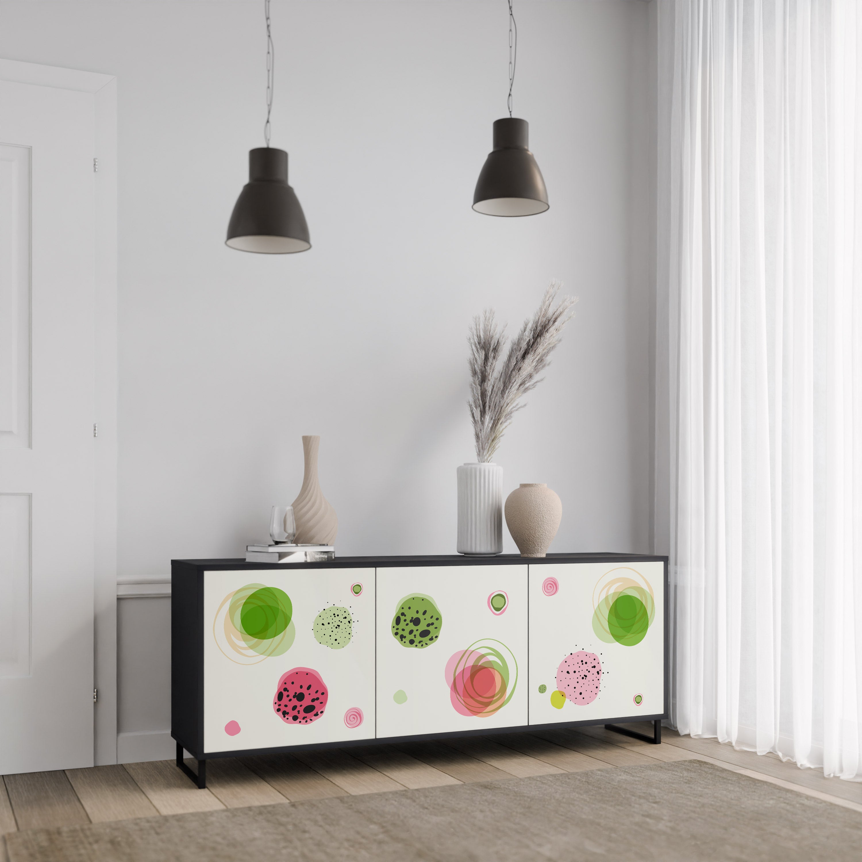 Aparador COLORFUL COSMOS de 3 puertas en acabado negro