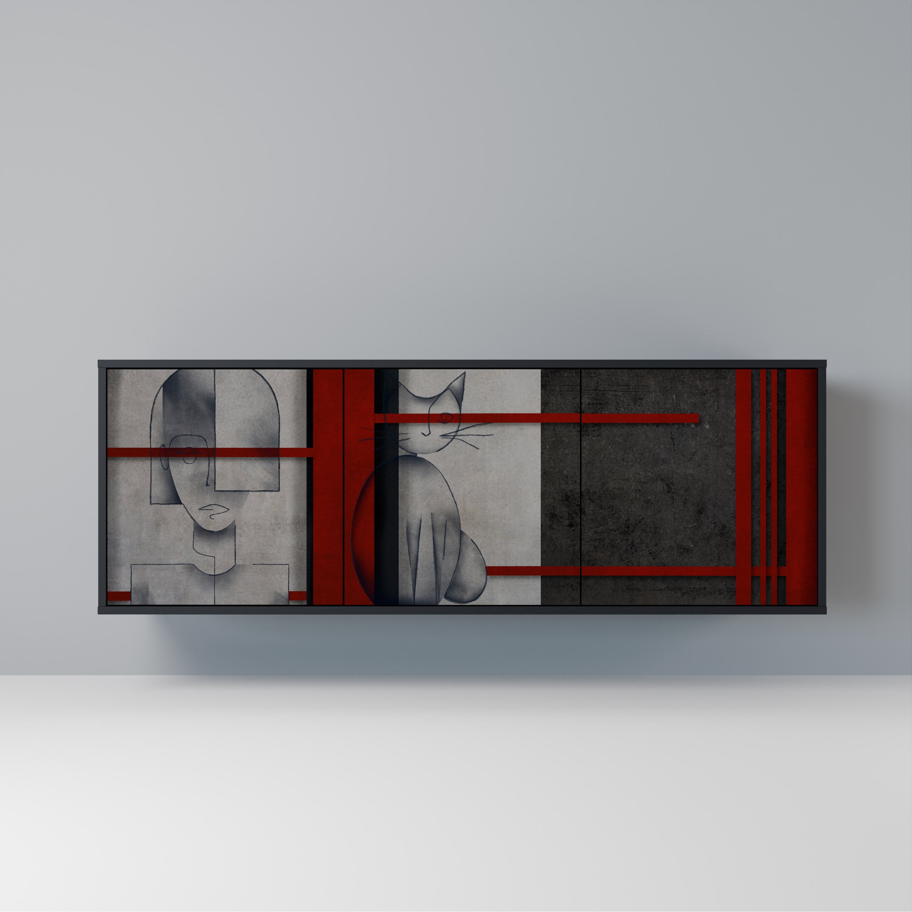 Aparador de 3 puertas GRAY FIGURES en acabado negro
