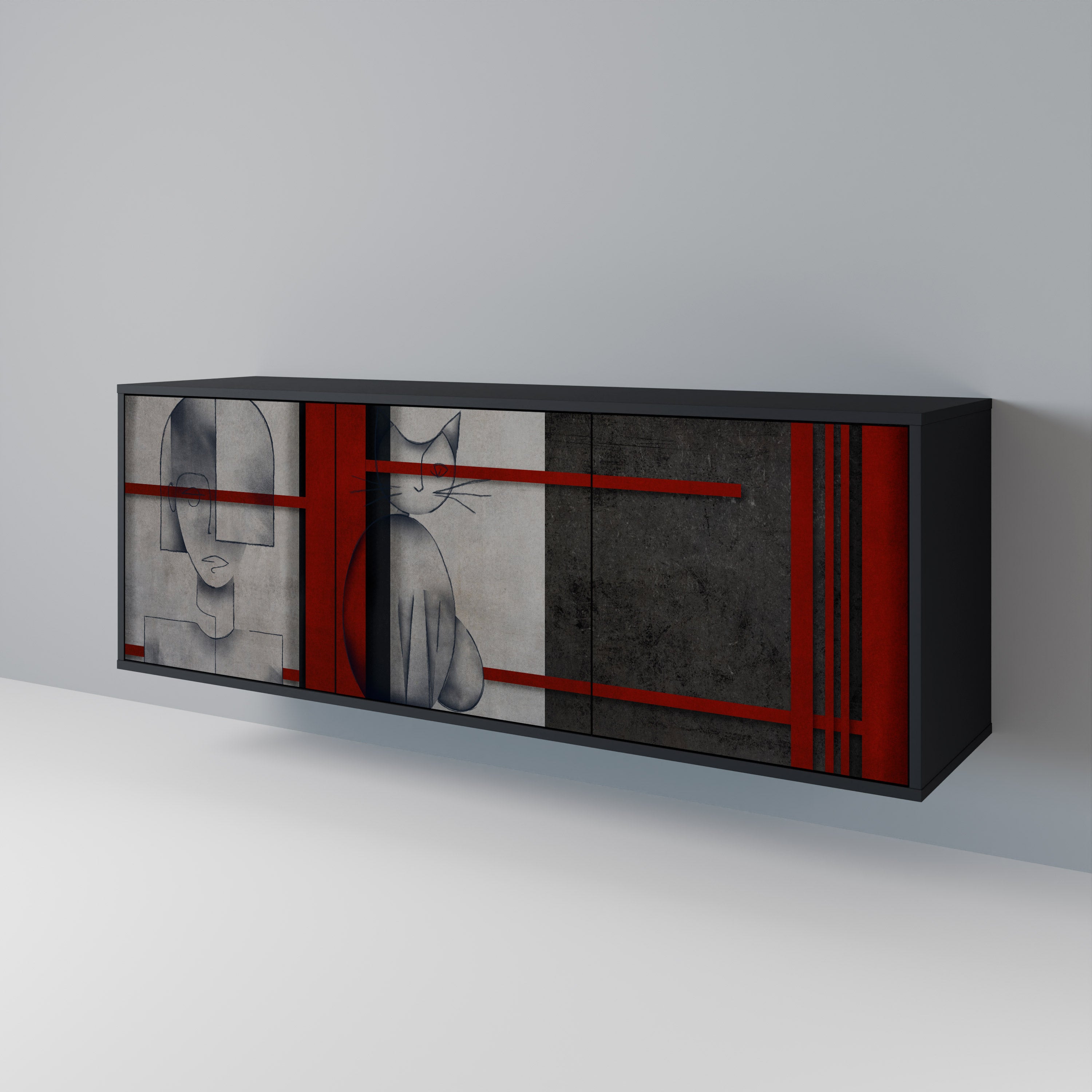 Aparador de 3 puertas GRAY FIGURES en acabado negro
