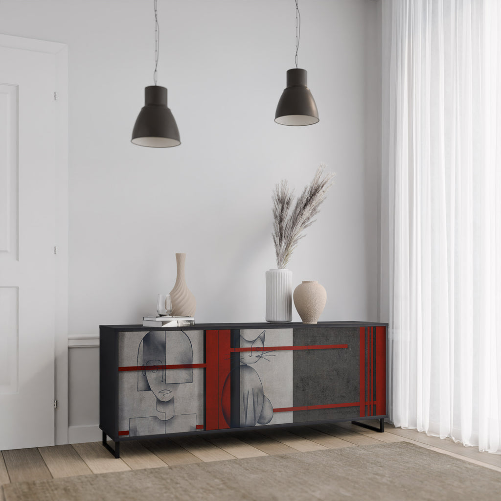 GRAY FIGURES 3-Door Sideboard in Black Finish