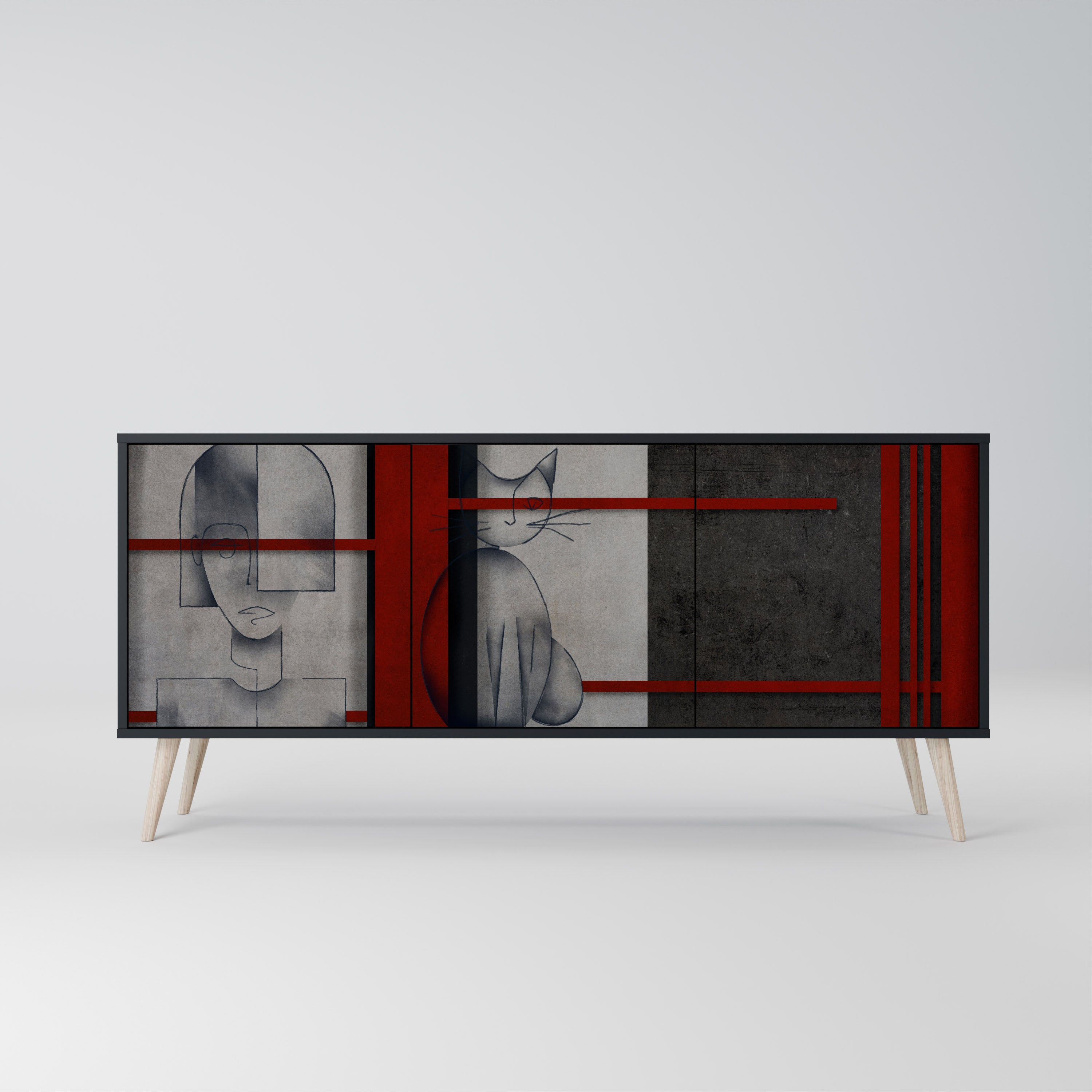 Aparador de 3 puertas GRAY FIGURES en acabado negro