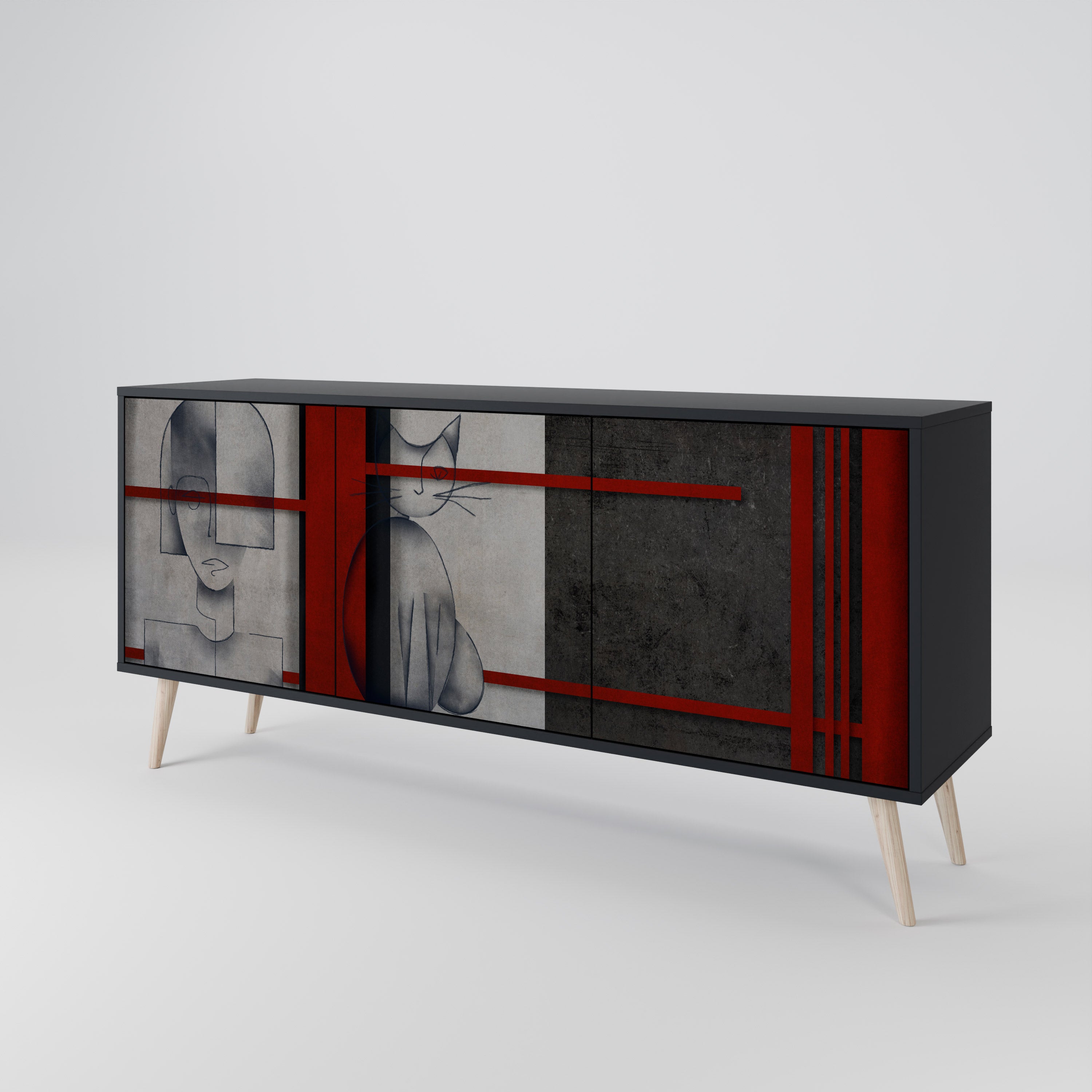 Aparador de 3 puertas GRAY FIGURES en acabado negro