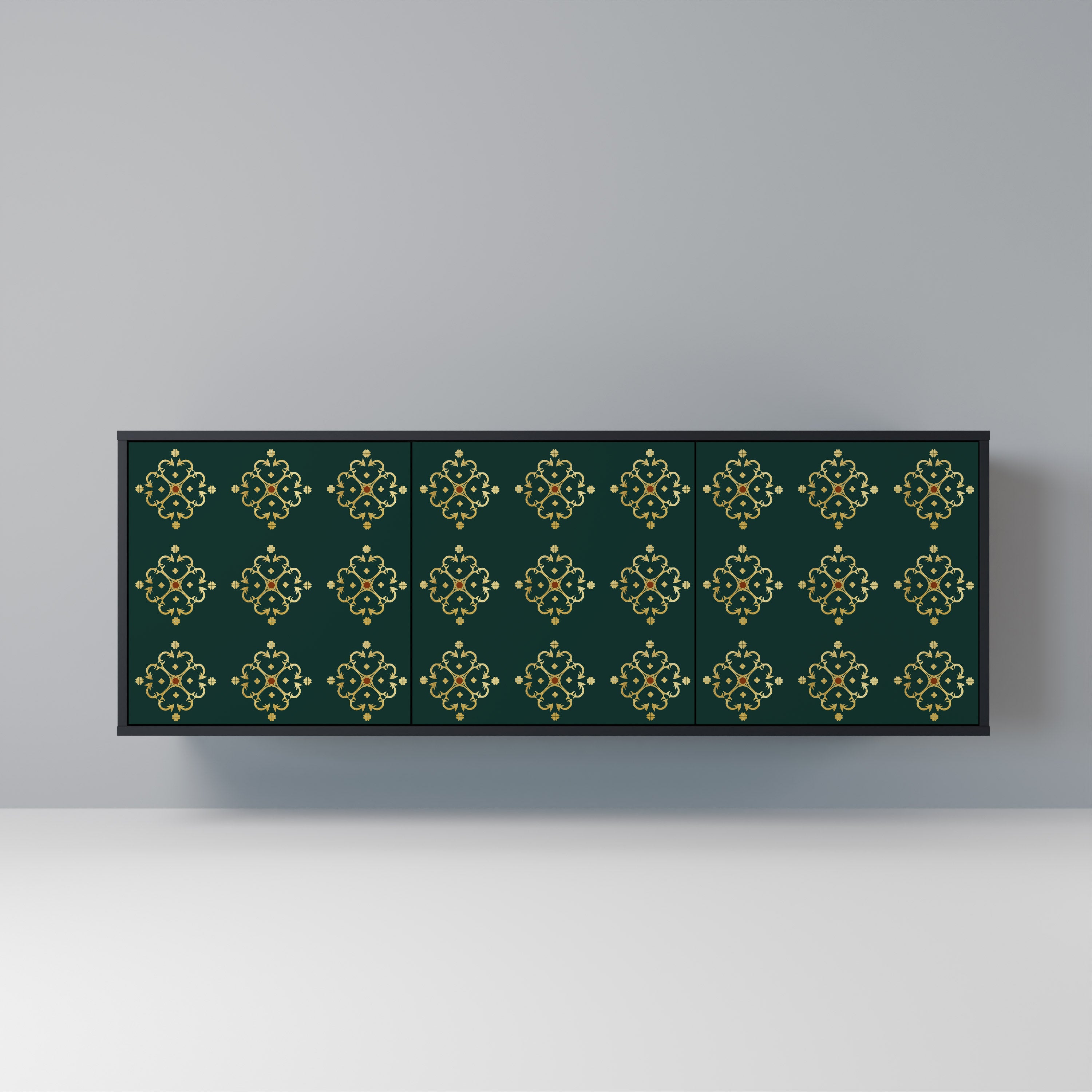 Aparador ROYAL MEDALLION de 3 puertas con acabado negro