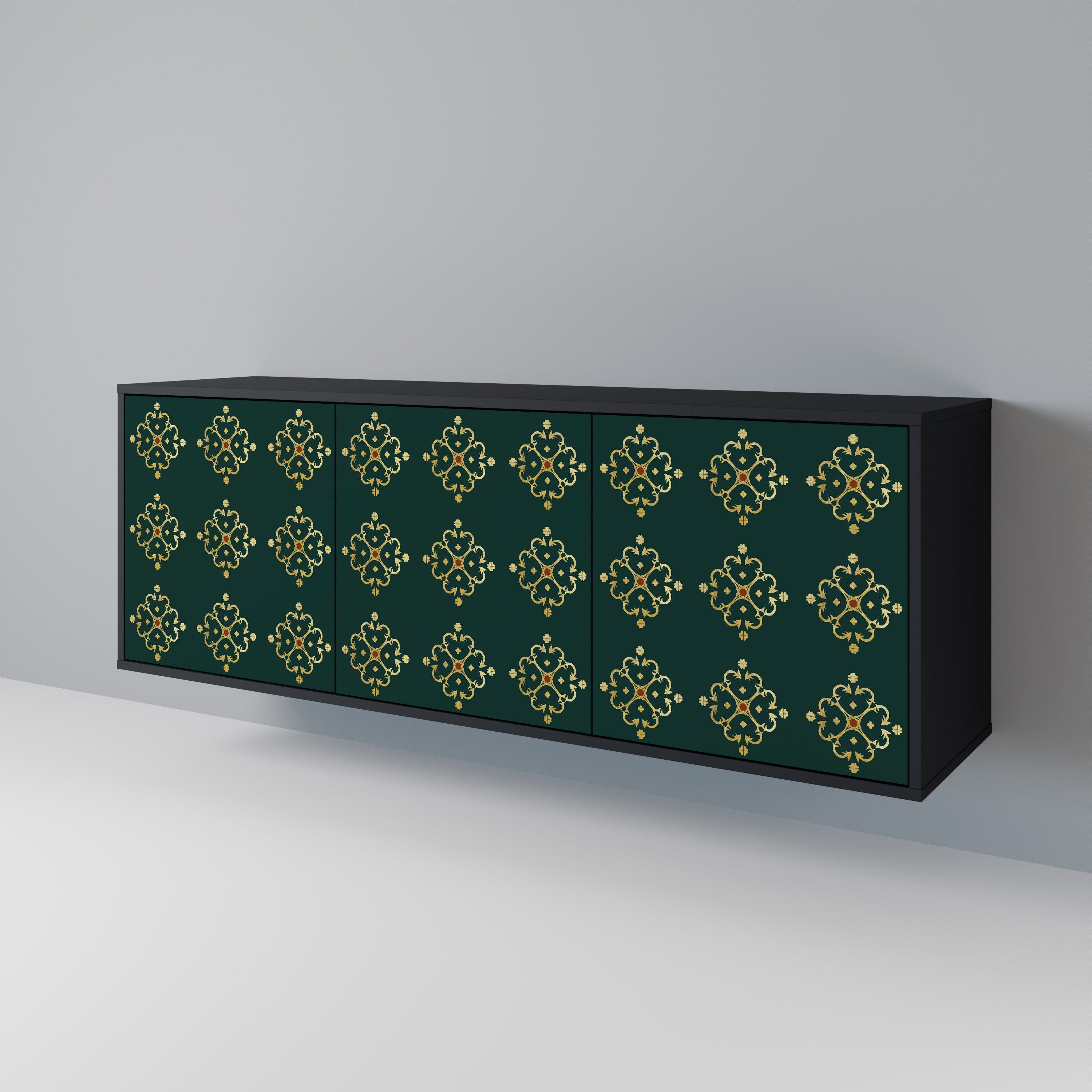 Aparador ROYAL MEDALLION de 3 puertas con acabado negro