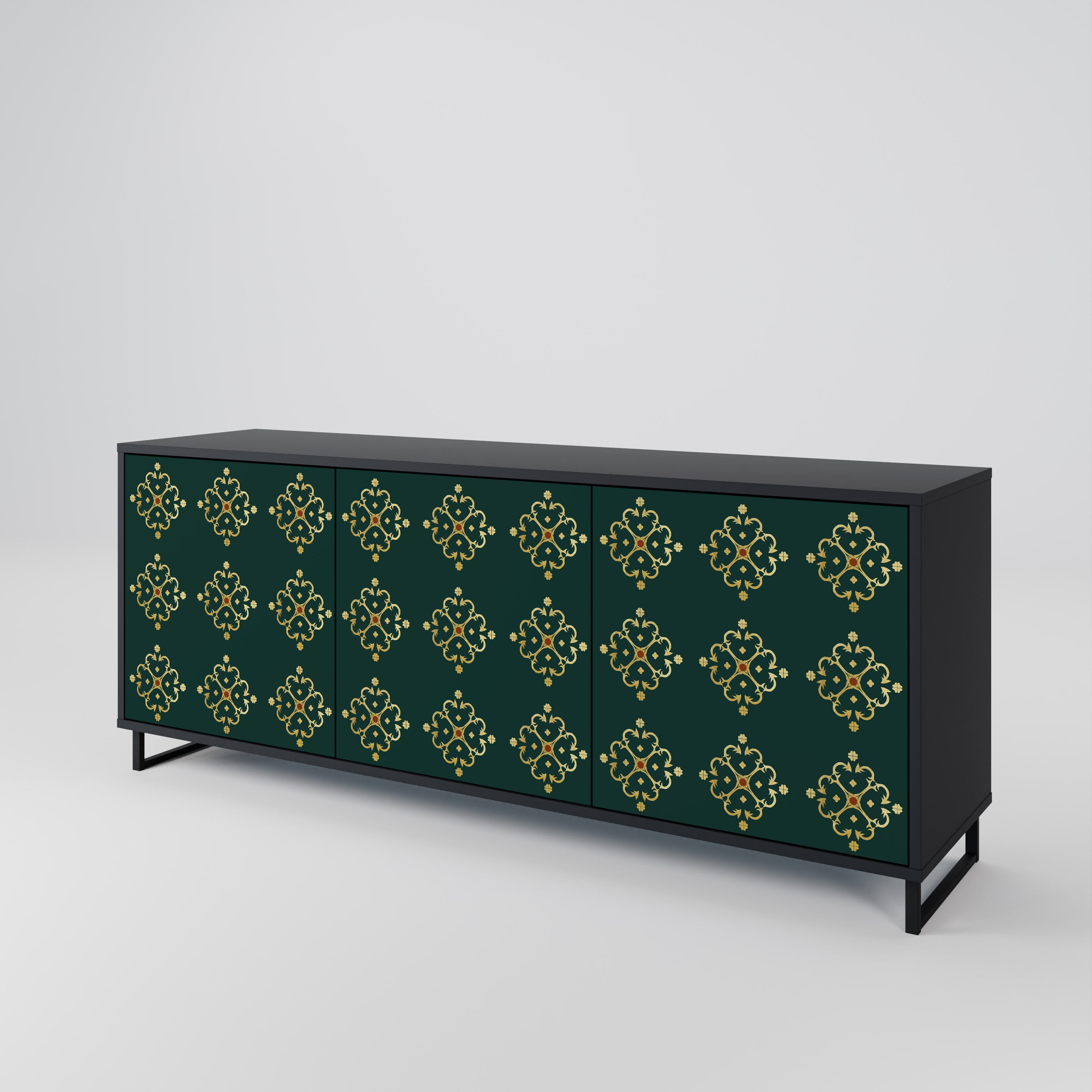 Aparador ROYAL MEDALLION de 3 puertas con acabado negro