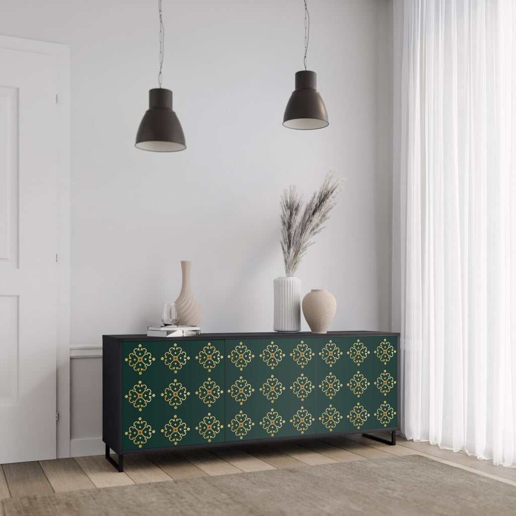 Aparador ROYAL MEDALLION de 3 puertas con acabado negro