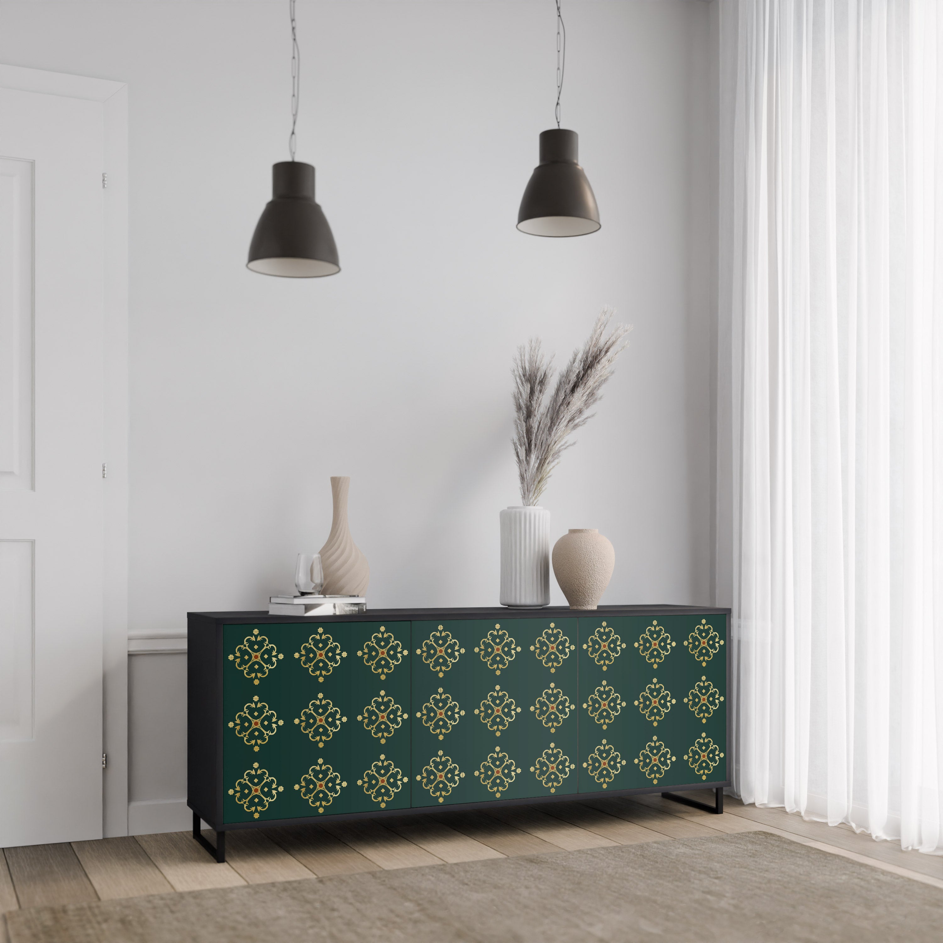 Aparador ROYAL MEDALLION de 3 puertas con acabado negro